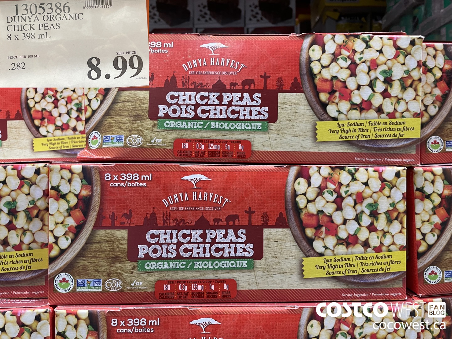 1305386 DUNYA ORGANIC CHICK PEAS 8 x 398 mL $8.99