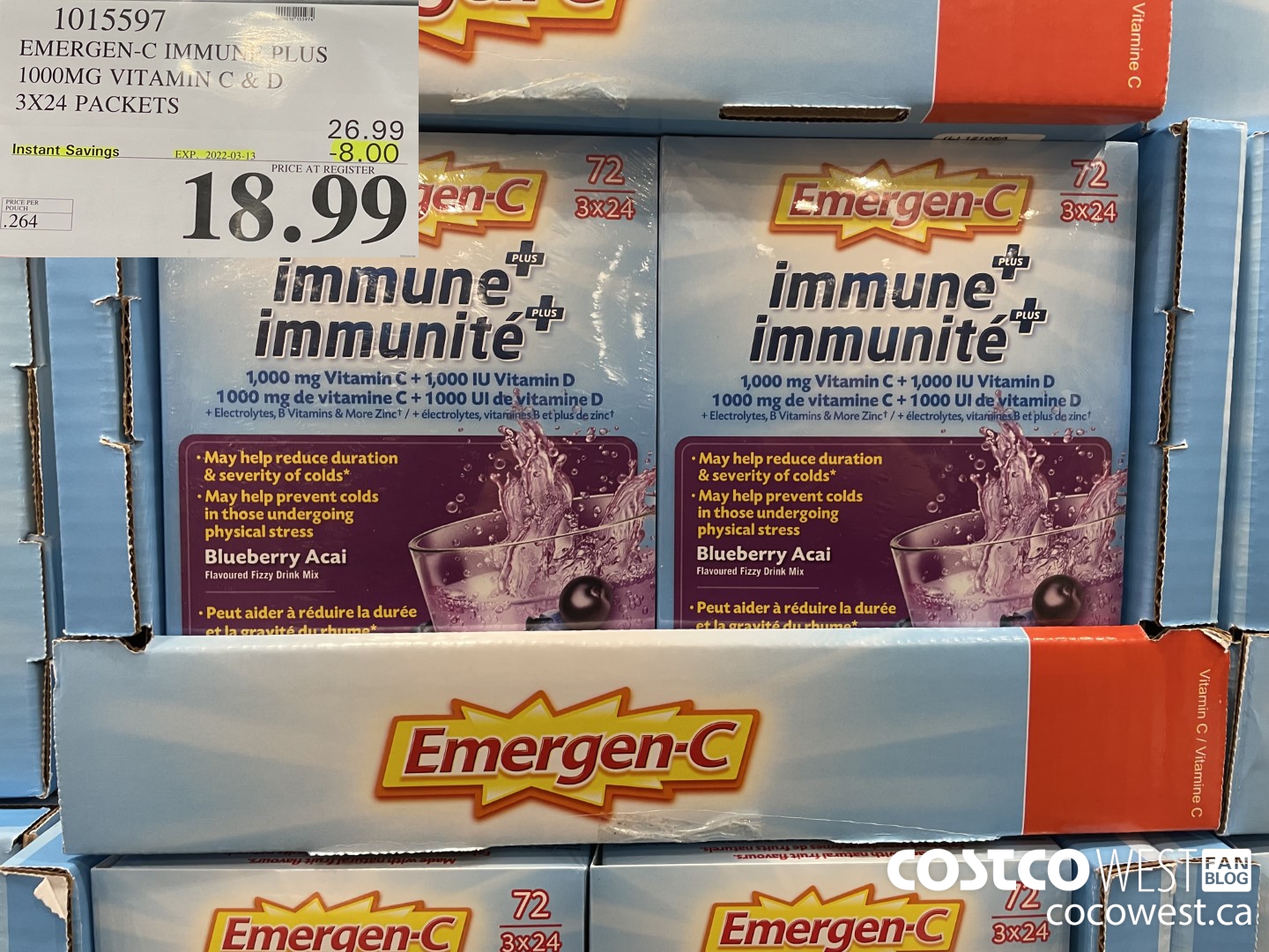 1015597 EMERGEN-C IMMUNE PLUS 1000MG VITAMIN C & D 3X24 PACKETS ($8.00 INSTANT SAVINGS EXPIRES ON 2022-03-13) $18.99