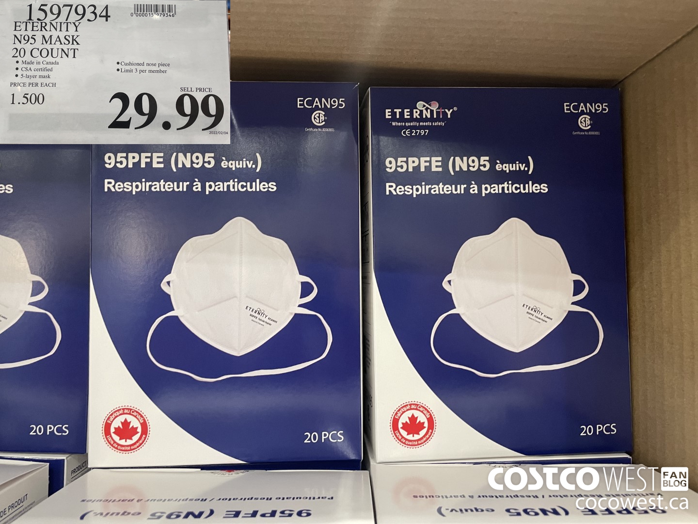 1597934 ETERNITY N95 MASK 20 COUNT $29.99