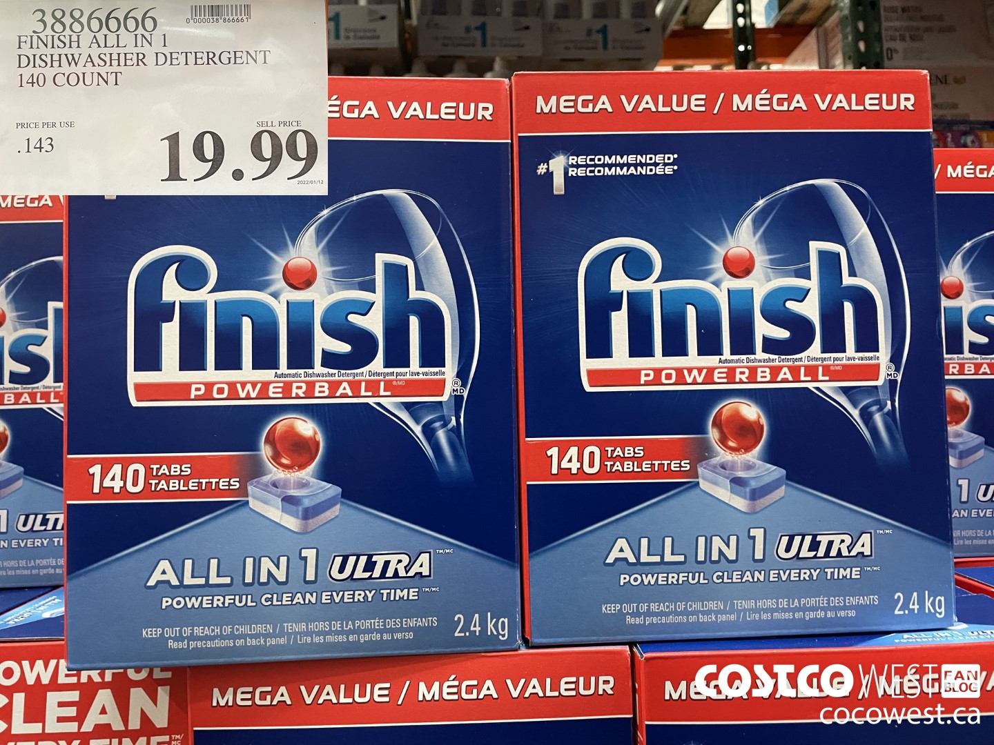 3886666 FINISH ALL IN 1 DISHWASHER DETERGENT 140 COUNT $19.99