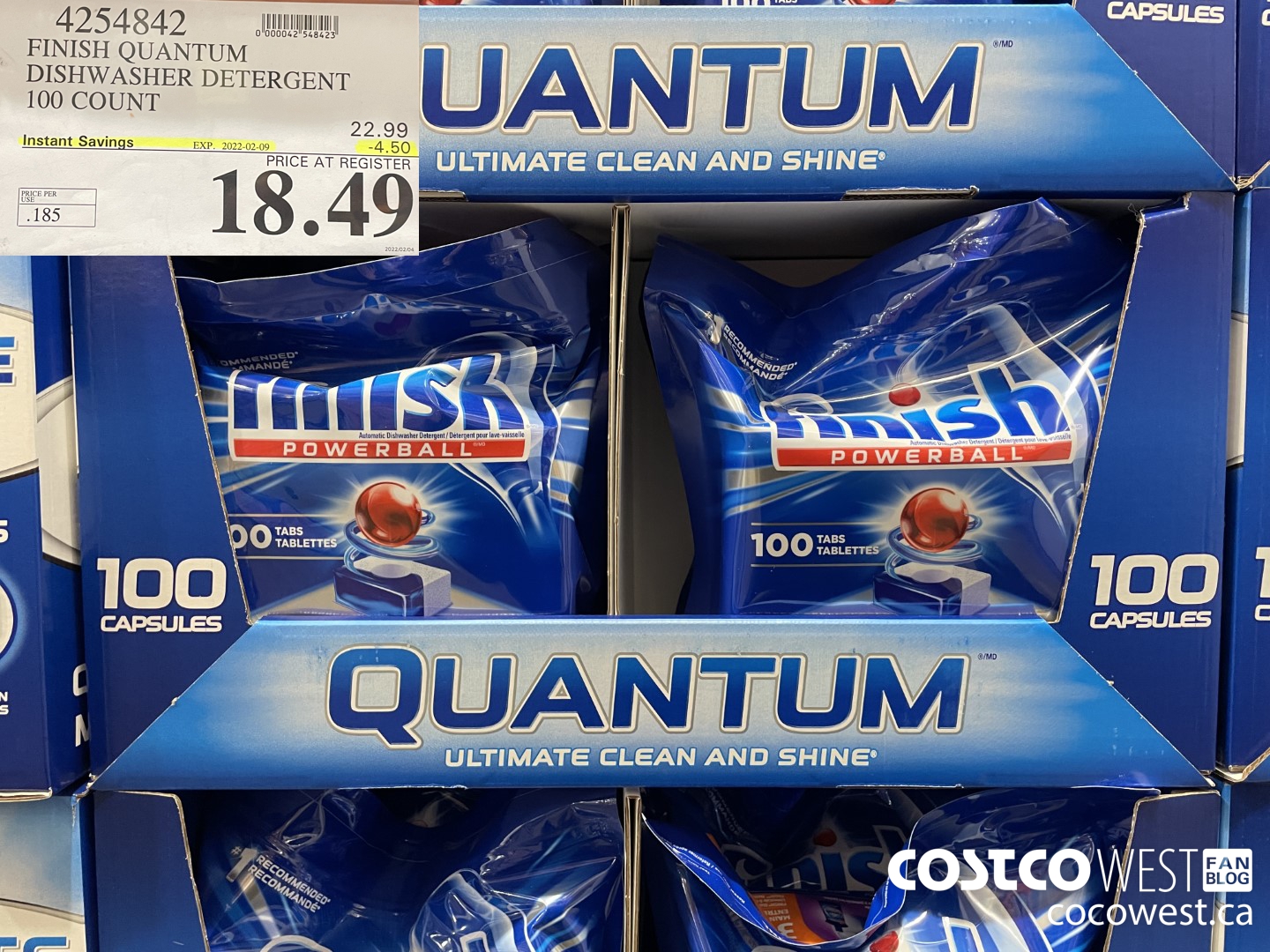 4254842 FINISH QUANTUM MAX DISHWASHER DETERGENT 100 COUNT ($4.50 INSTANT SAVINGS EXPIRES ON 2022-02-09) $18.49