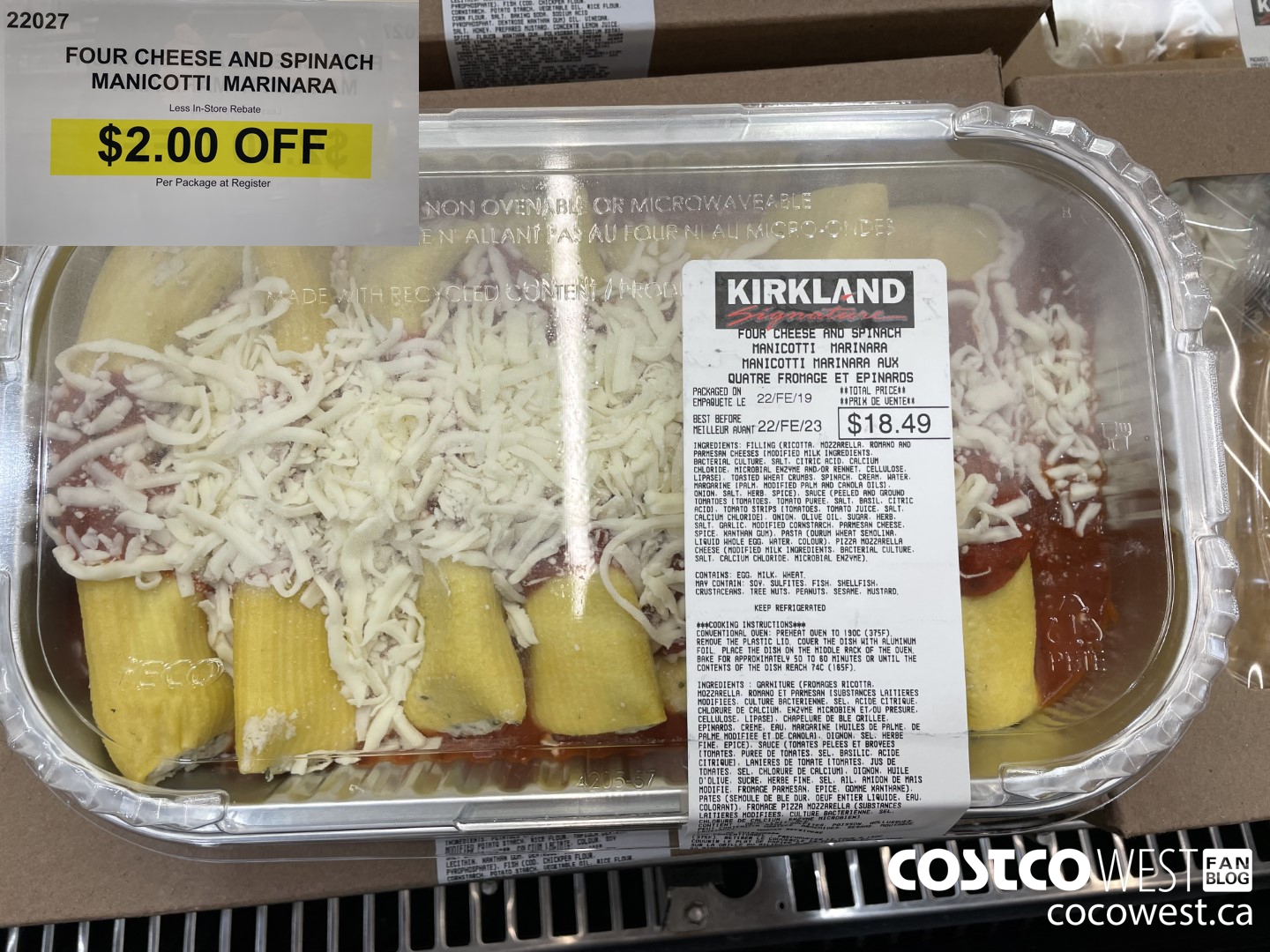 22027 FOUR CHEESE AND SPINACH MANICOTTI MARINARA ($2.00 INSTANT SAVINGS)