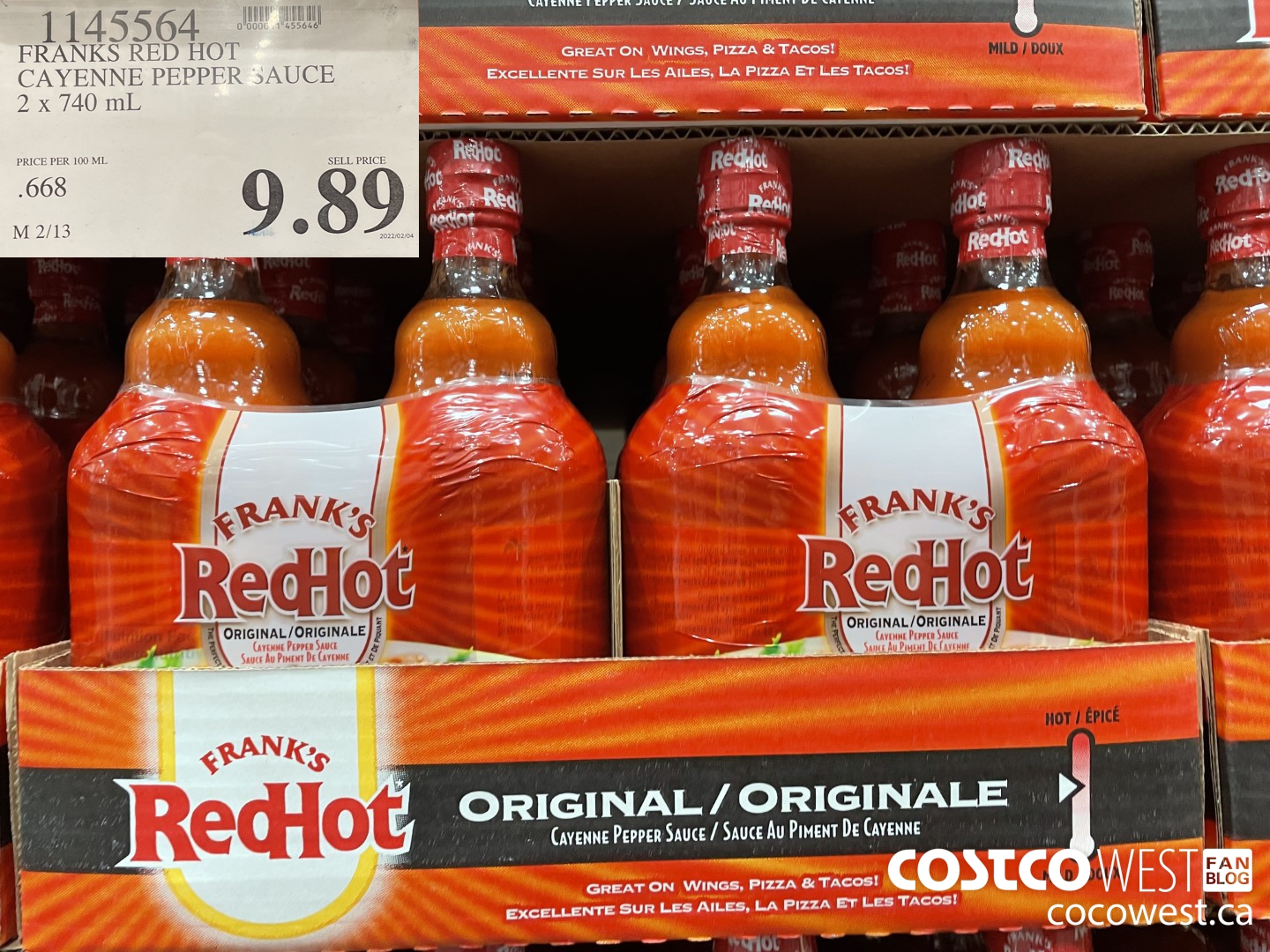 1145564 FRANKS RED HOT CAYENNE PEPPER SAUCE 2 x 740 mL $9.89