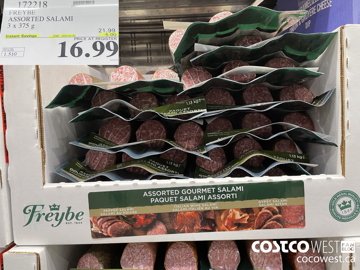 172218 FREY BE ASSORTED SALAMI 3 x 375 g ($5.00 INSTANT SAVINGS EXPIRES ON 2022-03-20) $16.99