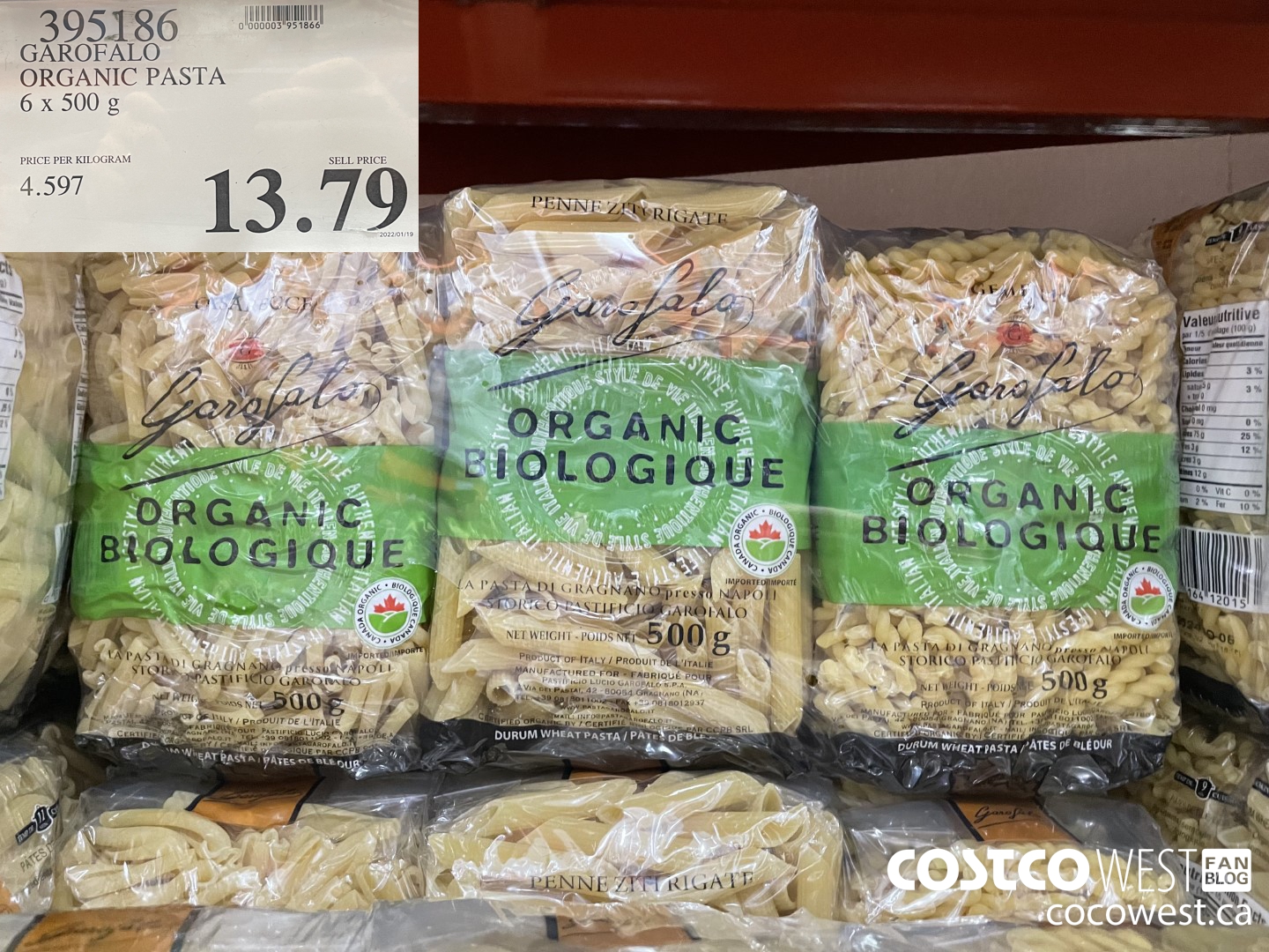 395186 GAROFALO ORGANIC PASTA 6 x 500 g $13.79