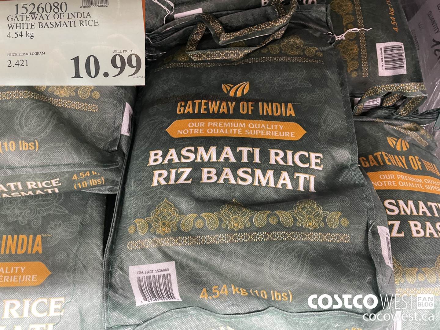 1526080 GATEWAY OF INDIA WHITE BASMATI RICE 4.54 kg $10.99