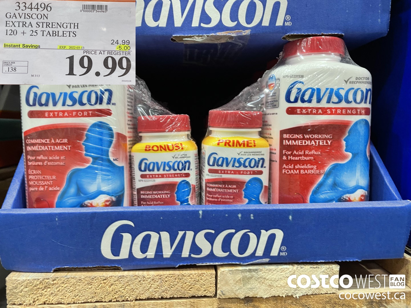 334496 GAVISCON EXTRA STRENGTH 120 + 25 TABLETS ($5.00 INSTANT SAVINGS EXPIRES ON 2022-03-13) $19.99