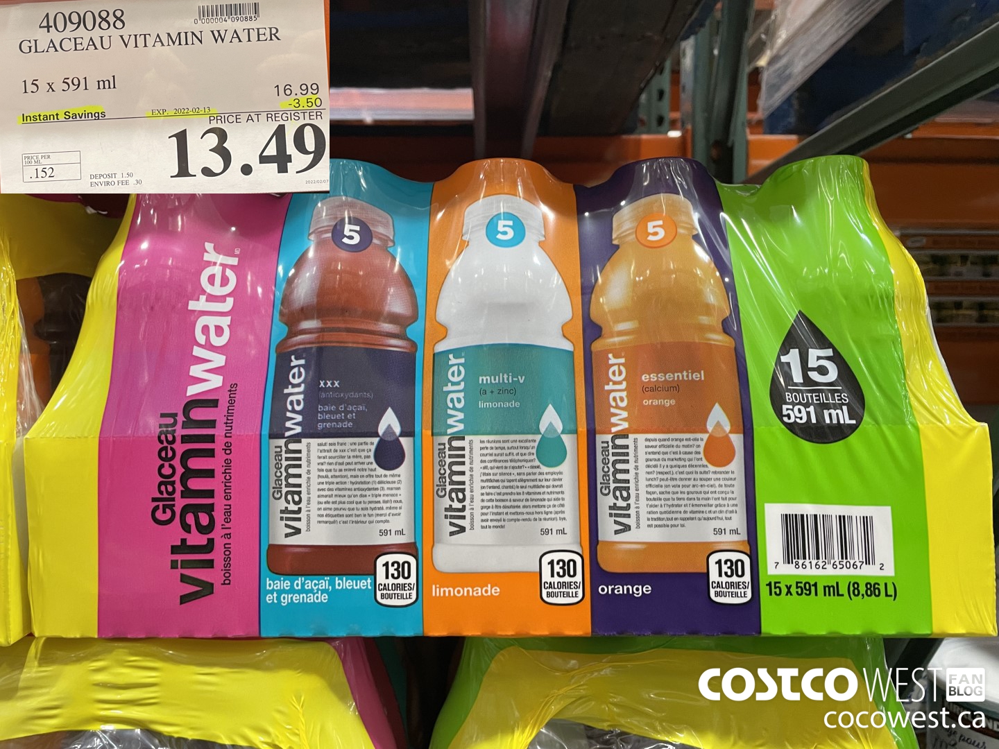 409088 GLACEAU VITAMIN WATER 15 x 591 ml ($3.50 INSTANT SAVINGS EXPIRES ON 2022-02-13) $13.49