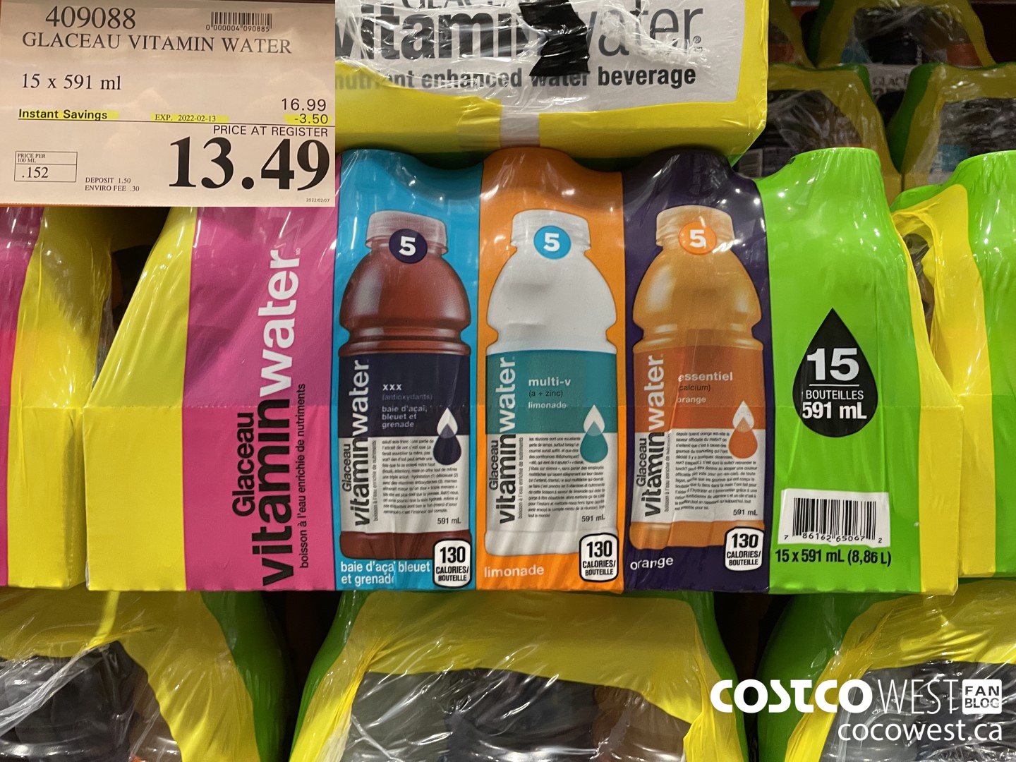 409088 GLACEAU VITAMIN WATER 15 x 591 ml ($3.50 INSTANT SAVINGS EXPIRES ON 2022-02-13) $13.49
