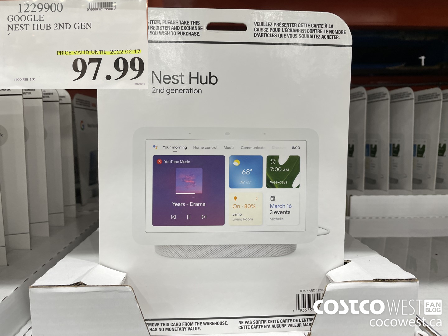 1229900 GOOGLE NEST HUB 2ND GEN (EXPIRES ON 2022-02-17) $97.99