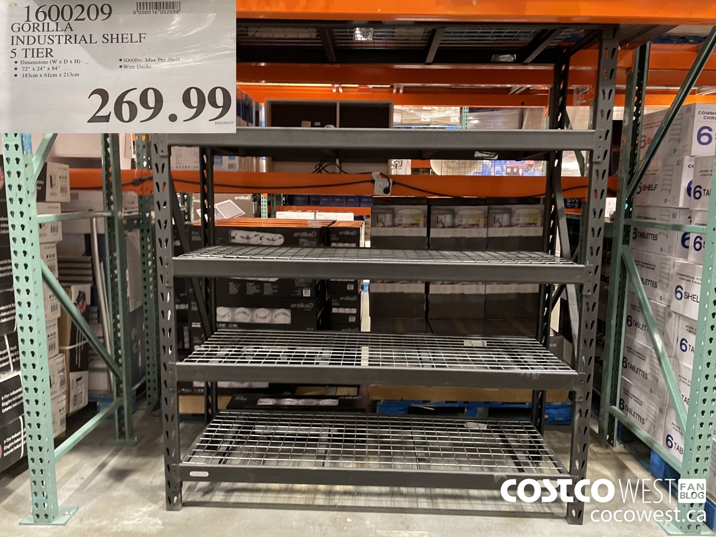 1600209 GORILLA INDUSTRIAL SHELF 5 TIER $269.99
