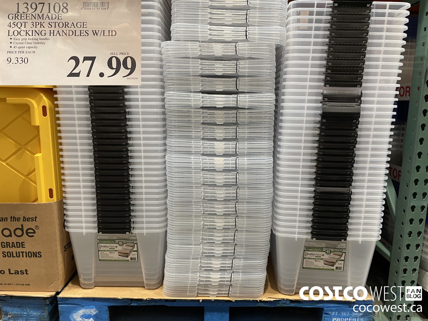 1397108 GREENMADE 45QT 3PK STORAGE LOCKING HANDLES W/LID $27.99