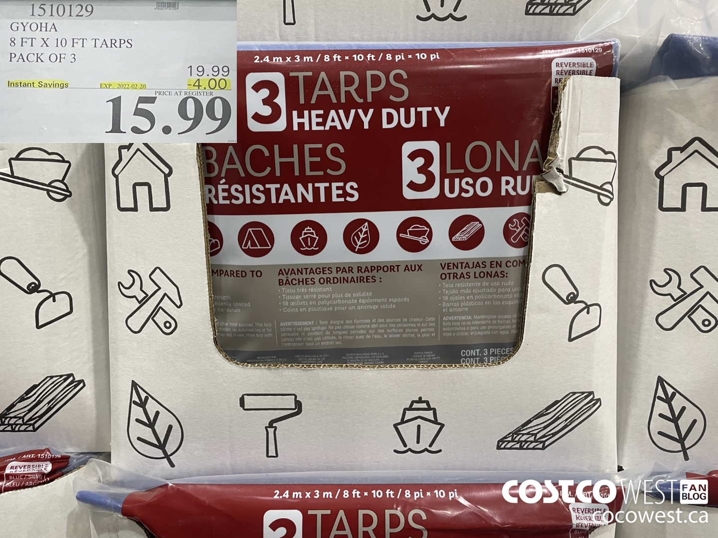 1510129 GYOHA 8 FT X 10 FT TARPS PACK OF 3 ($4.00 INSTANT SAVINGS EXPIRES ON 2022-02-20) $15.99