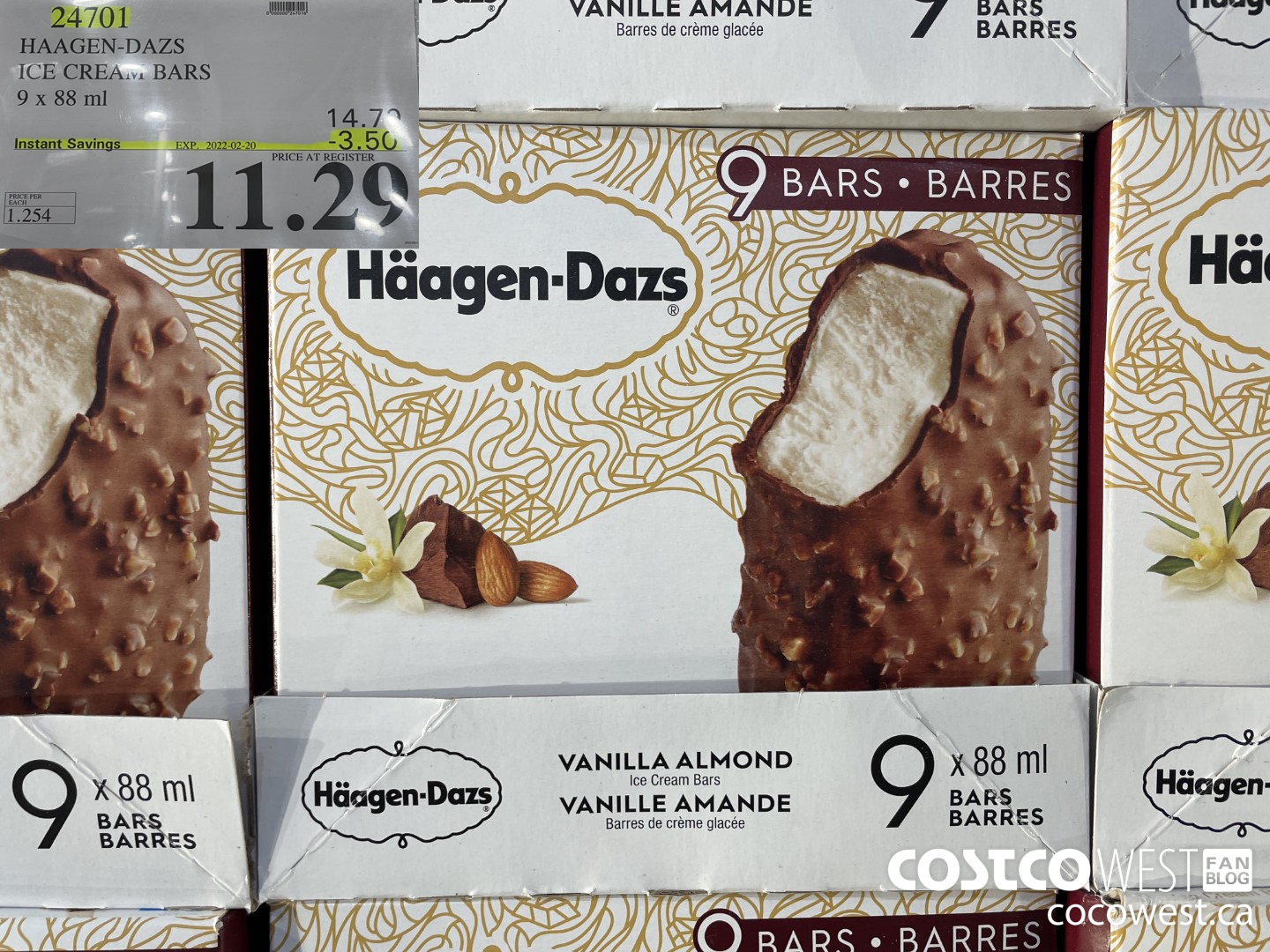 24701 HAAGEN-DAZS ICE CREAM BARS 9 x 88 ml ($3.50 INSTANT SAVINGS EXPIRES ON 2022-02-20) $11.29