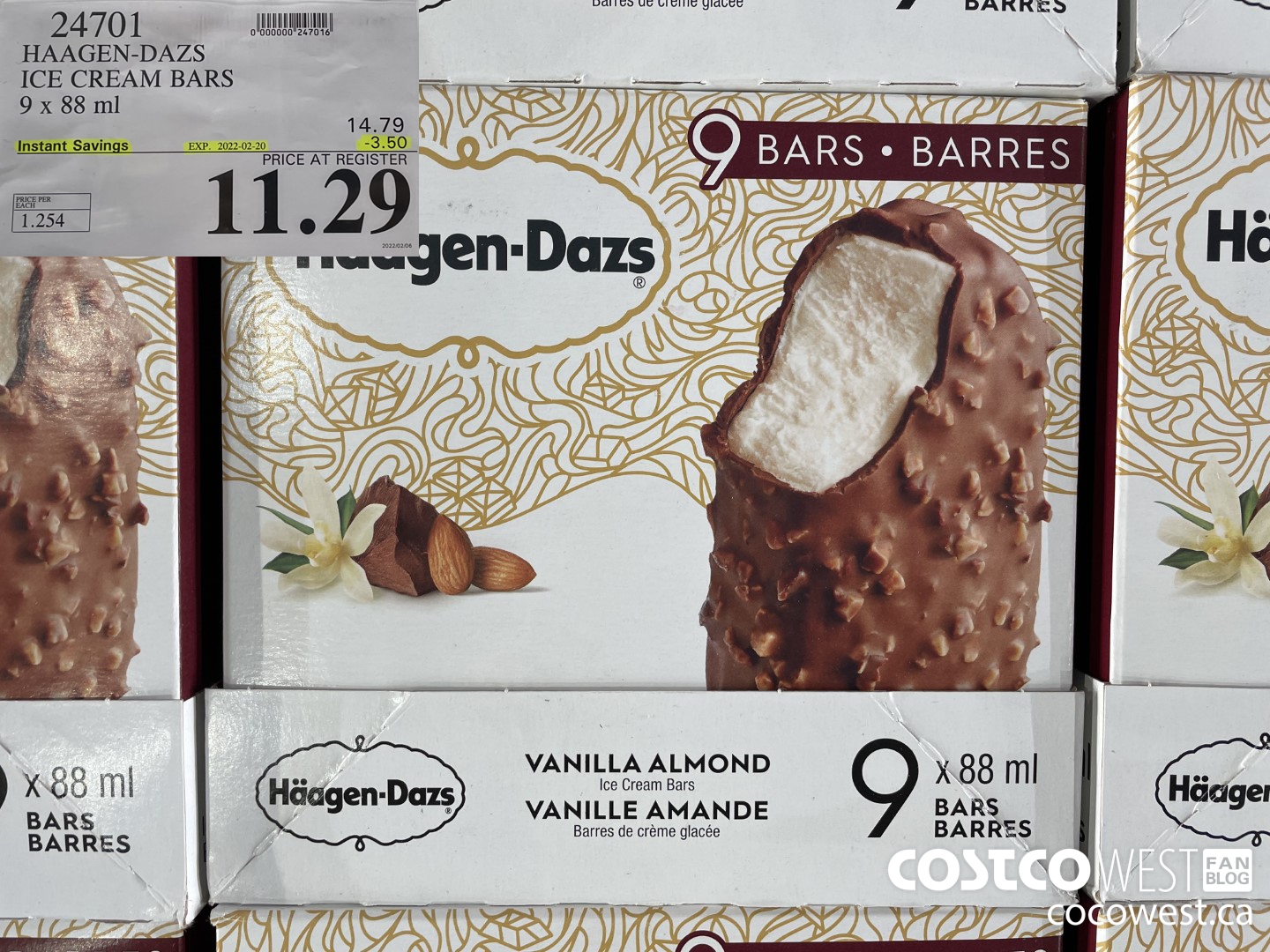 24701 HAAGEN-DAZS ICE CREAM BARS 9 x 88 ml  ($3.50 INSTANT SAVINGS EXPIRES ON 2022-02-20) $11.29