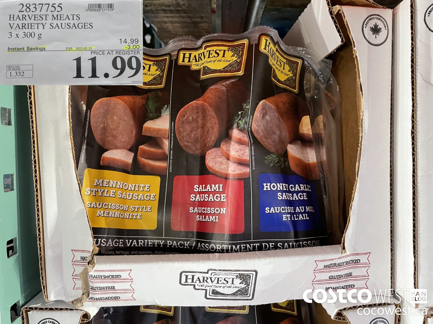 2837755 HARVEST MEATS VARIETY SAUSAGES 3 x 300 g ($3.00 INSTANT SAVINGS EXPIRES ON 2022-02-13) $11.99