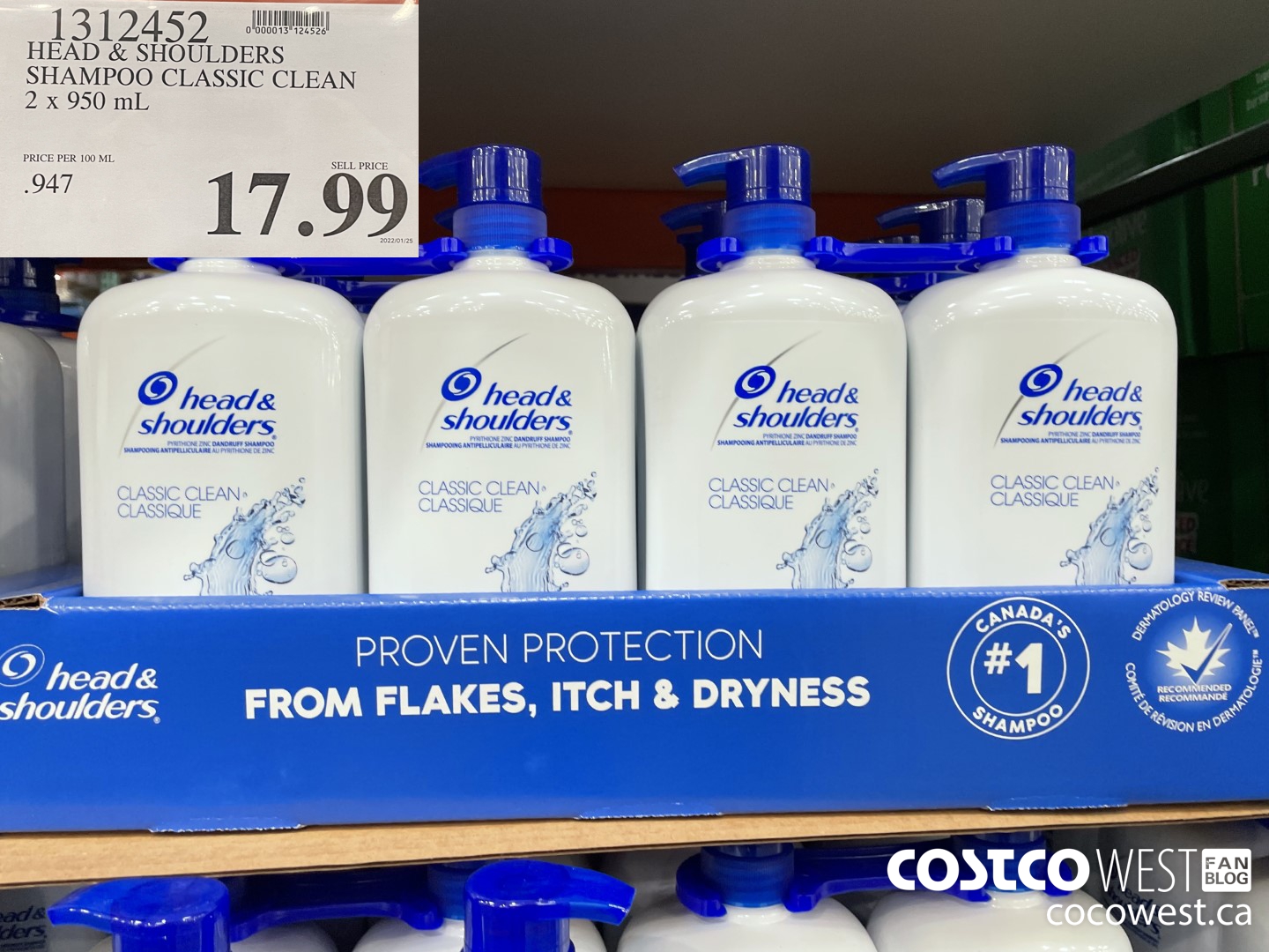 1312452 HEAD & SHOULDERS SHAMPOO CLASSIC CLEAN 2 x 950ml $17.99