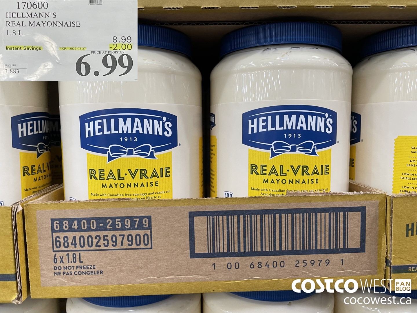 170600 HELLMANN'S REAL MAYONNAISE 1.8 L ($2.00 INSTANT SAVINGS EXPIRES ON 2022-02-27) $6.99