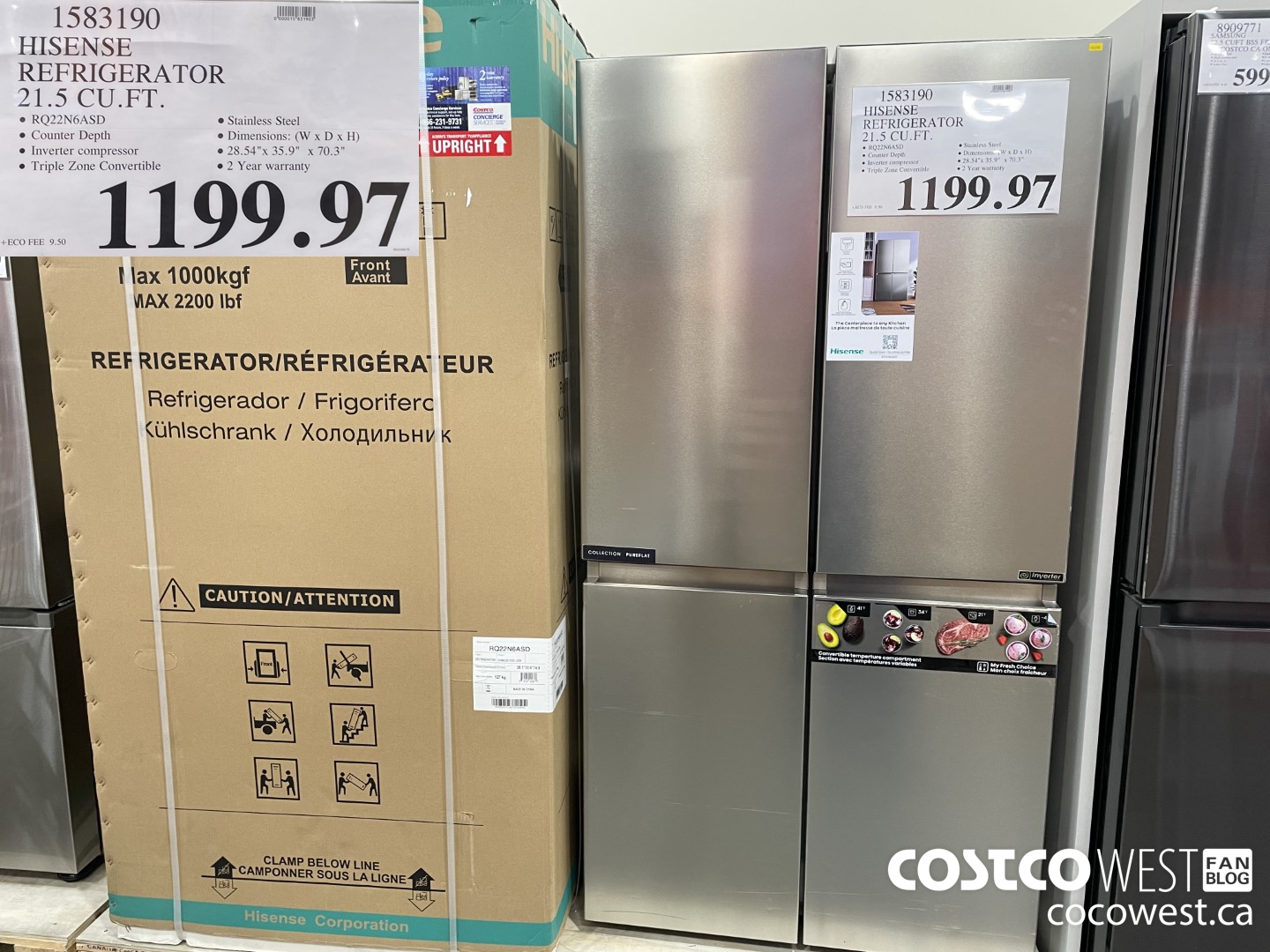 1583190 HISENSE REFRIGERATOR 21.5 CU. FT. $1199.97