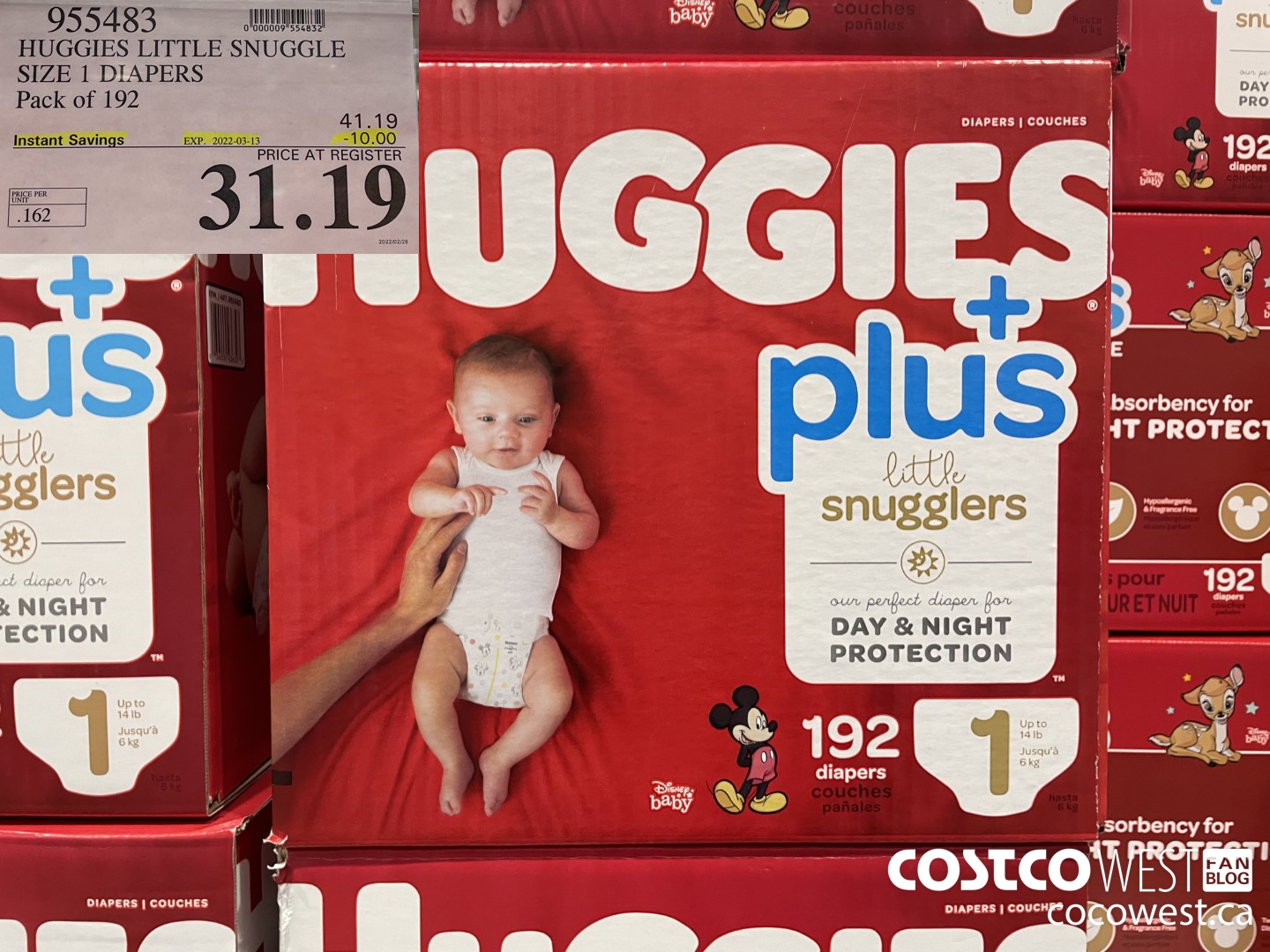 955483 HUGGIES LITTLE SNUGGLE SIZE 1 DIAPERS Pack of 192 ($10.00 INSTANT SAVINGS EXPIRES ON 2022-03-13) $31.19