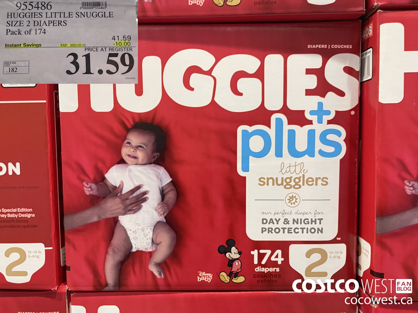 955486 HUGGIES LITTLE SNUGGLE SIZE 2 DIAPERS Pack of 174 ($10.00 INSTANT SAVINGS EXPIRES ON 2022-03-13) $31.59