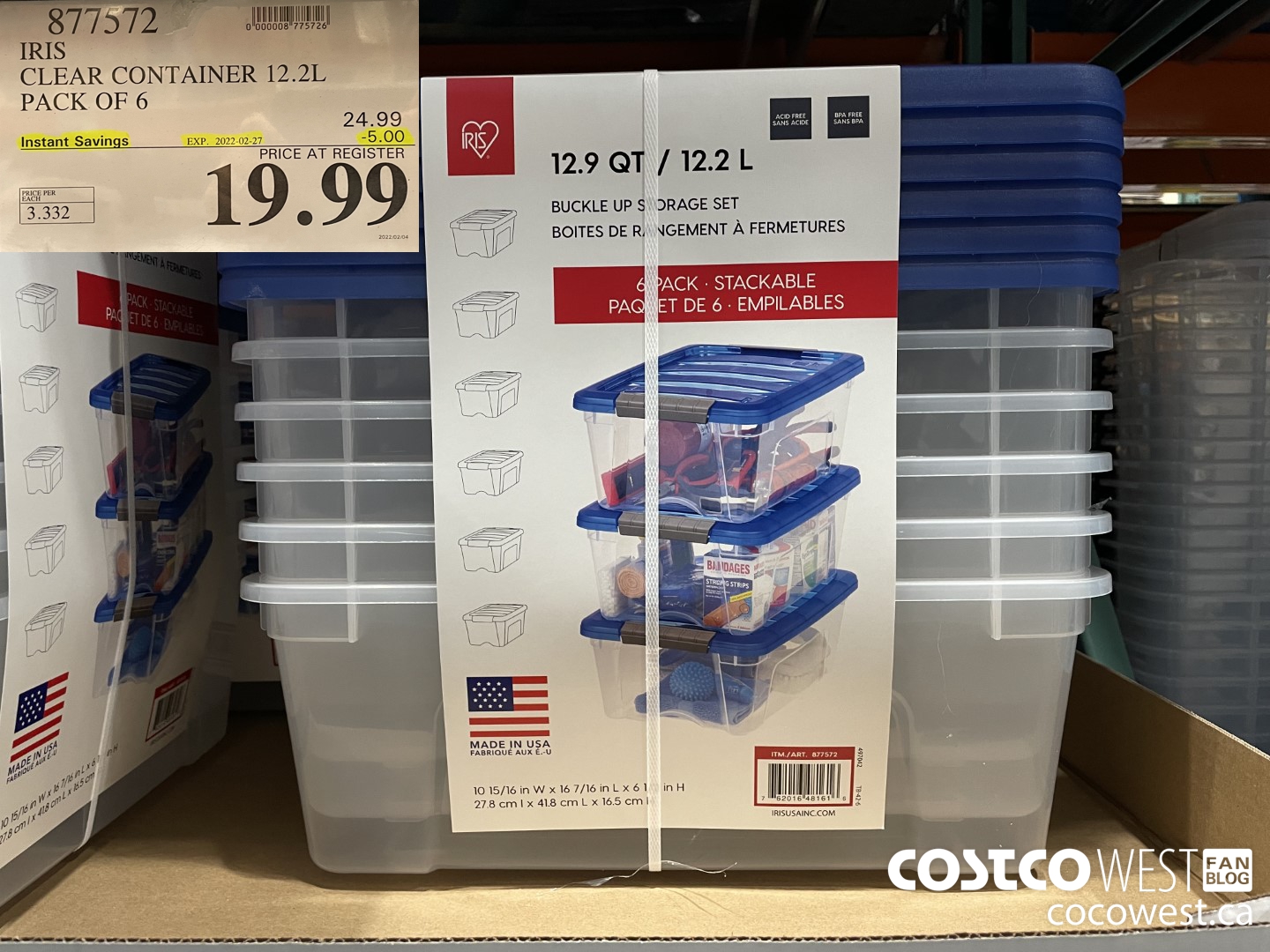 877572 IRIS CLEAR CONTAINER 12.2L PACK OF 6 ($5.00 INSTANT SAVINGS EXPIRES ON 2022-02-27) $19.99