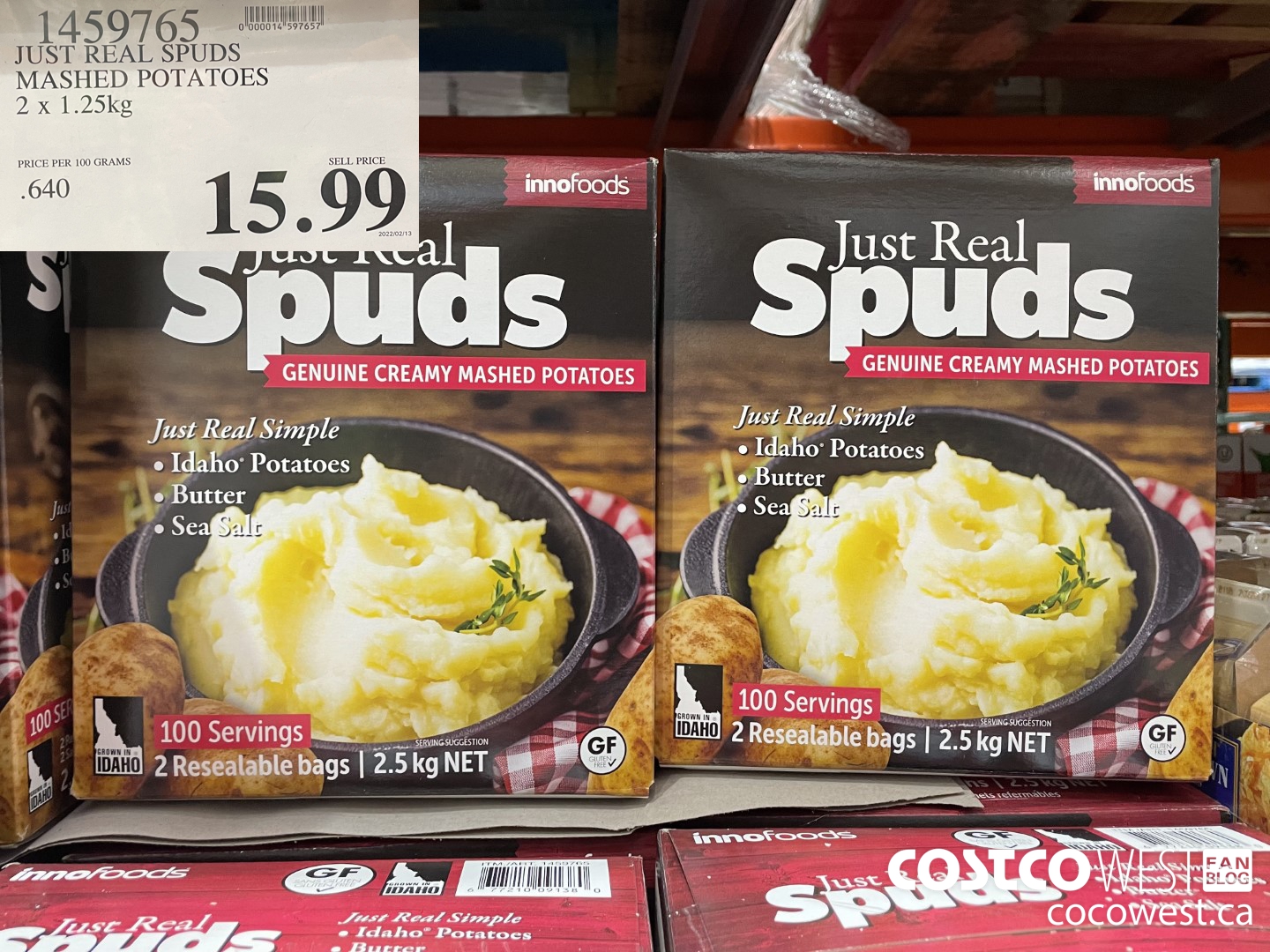 1459765 JUST REAL SPUDS MASHED POTATOES 2 x 1.25kg $15.99