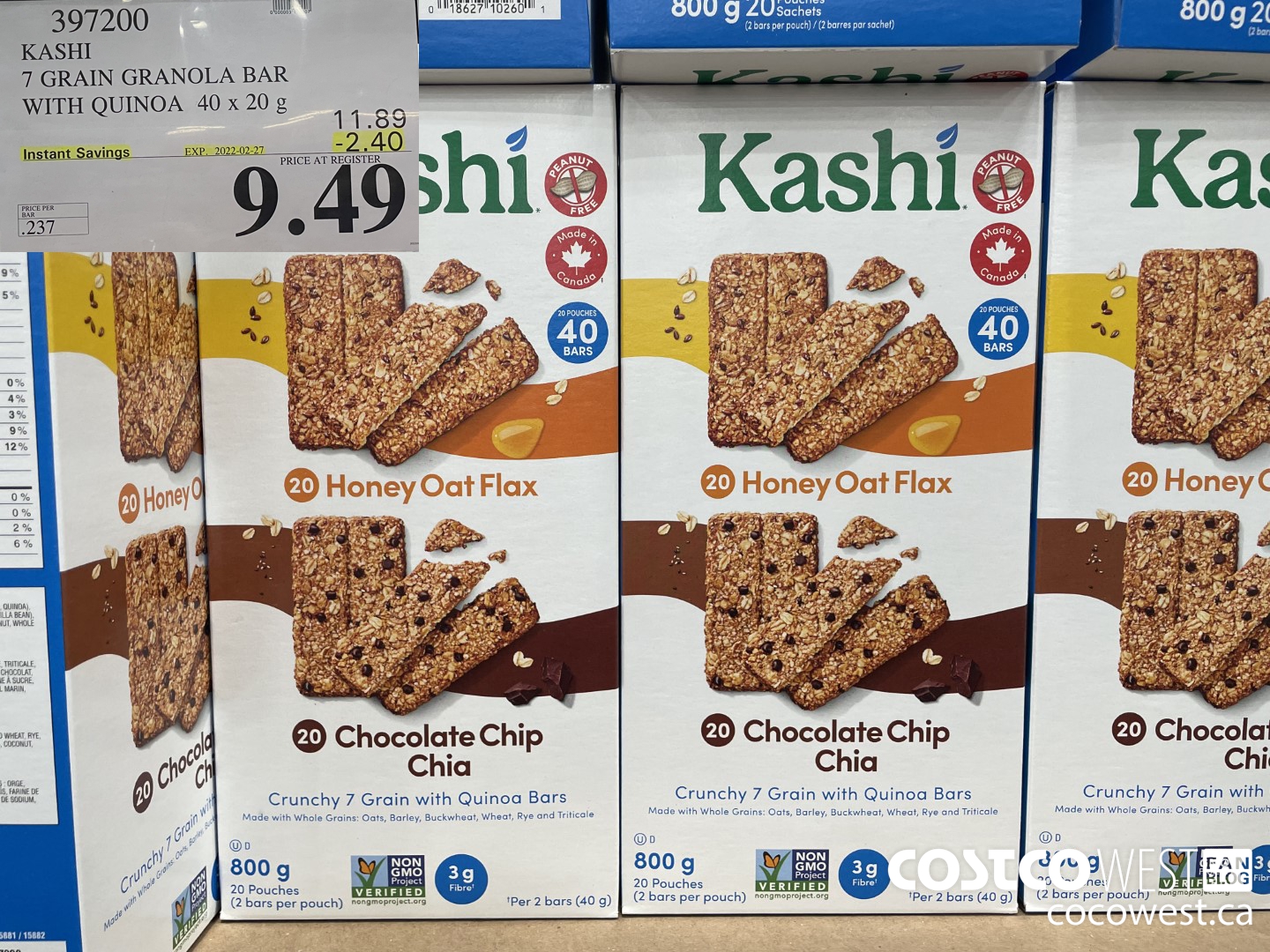 397200 KASHI 7 GRAIN GRANOLA BAR WITH QUINOA 40 x 20g ($2.40 INSTANT SAVINGS EXPIRES ON 2022-02-27) $9.49