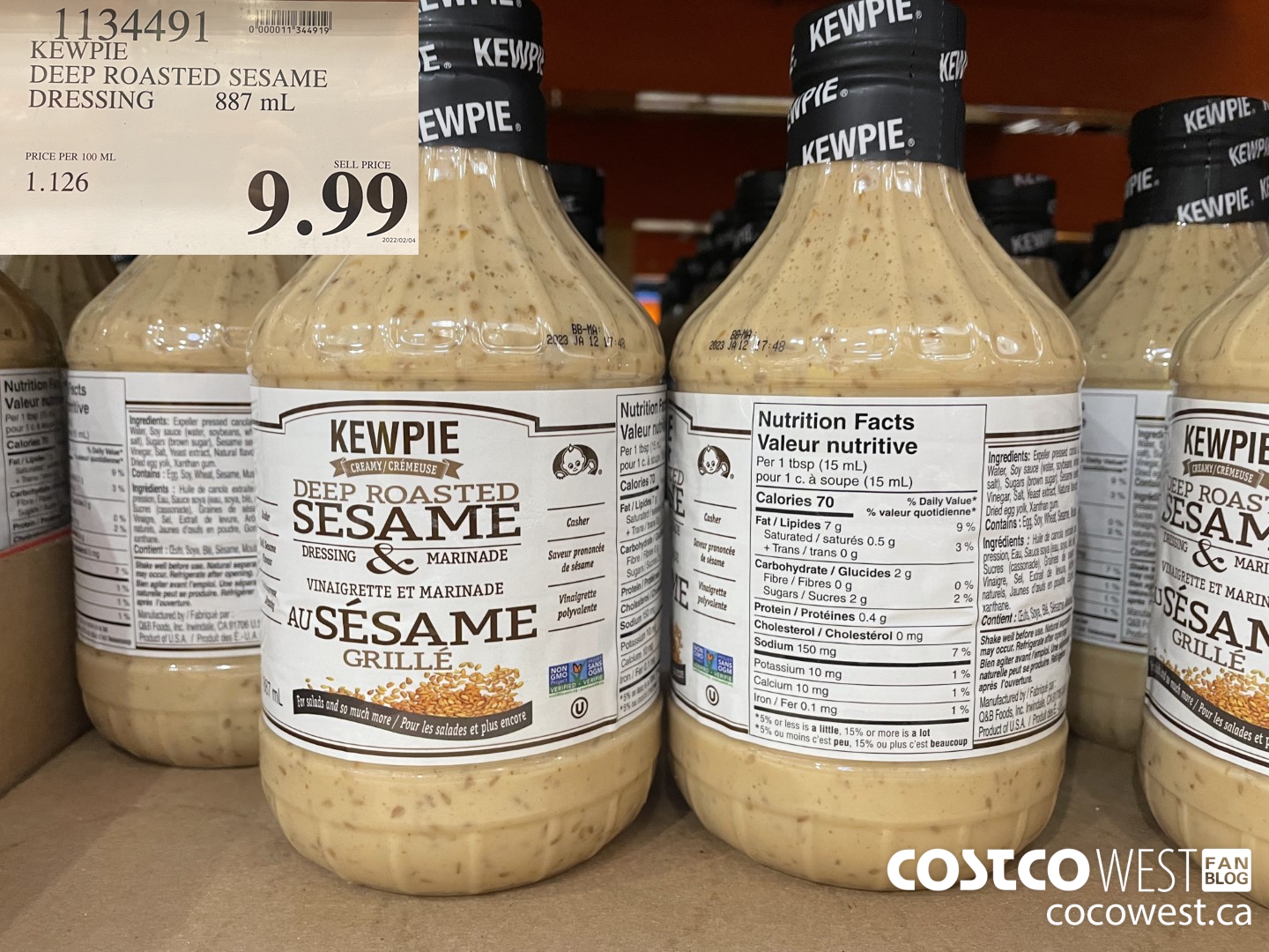1134491 KEWPIE DEEP ROASTED SESAME DRESSING 887 mL $9.99