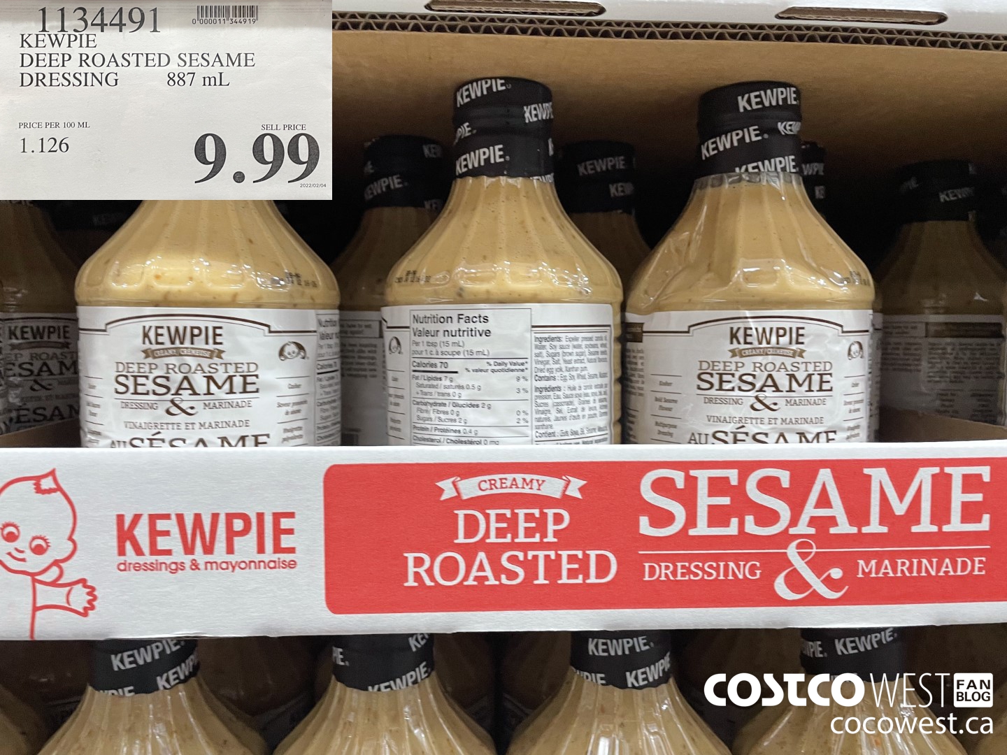 1134491 KEWPIE DEEP ROASTED SESAME DRESSING 887 mL $9.99