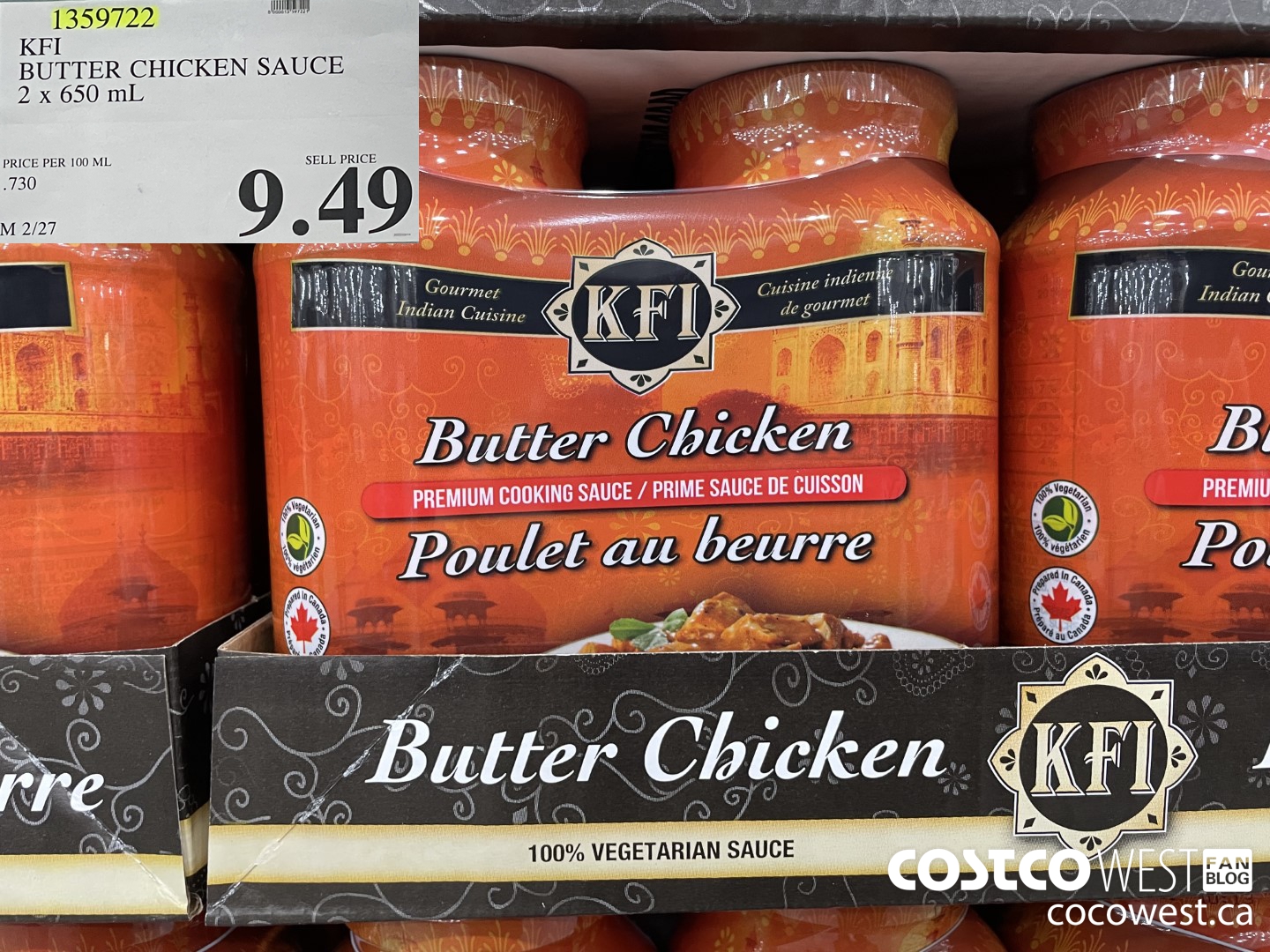 1359722 KFI BUTTER CHICKEN SAUCE 2 x 650 mL $9.49