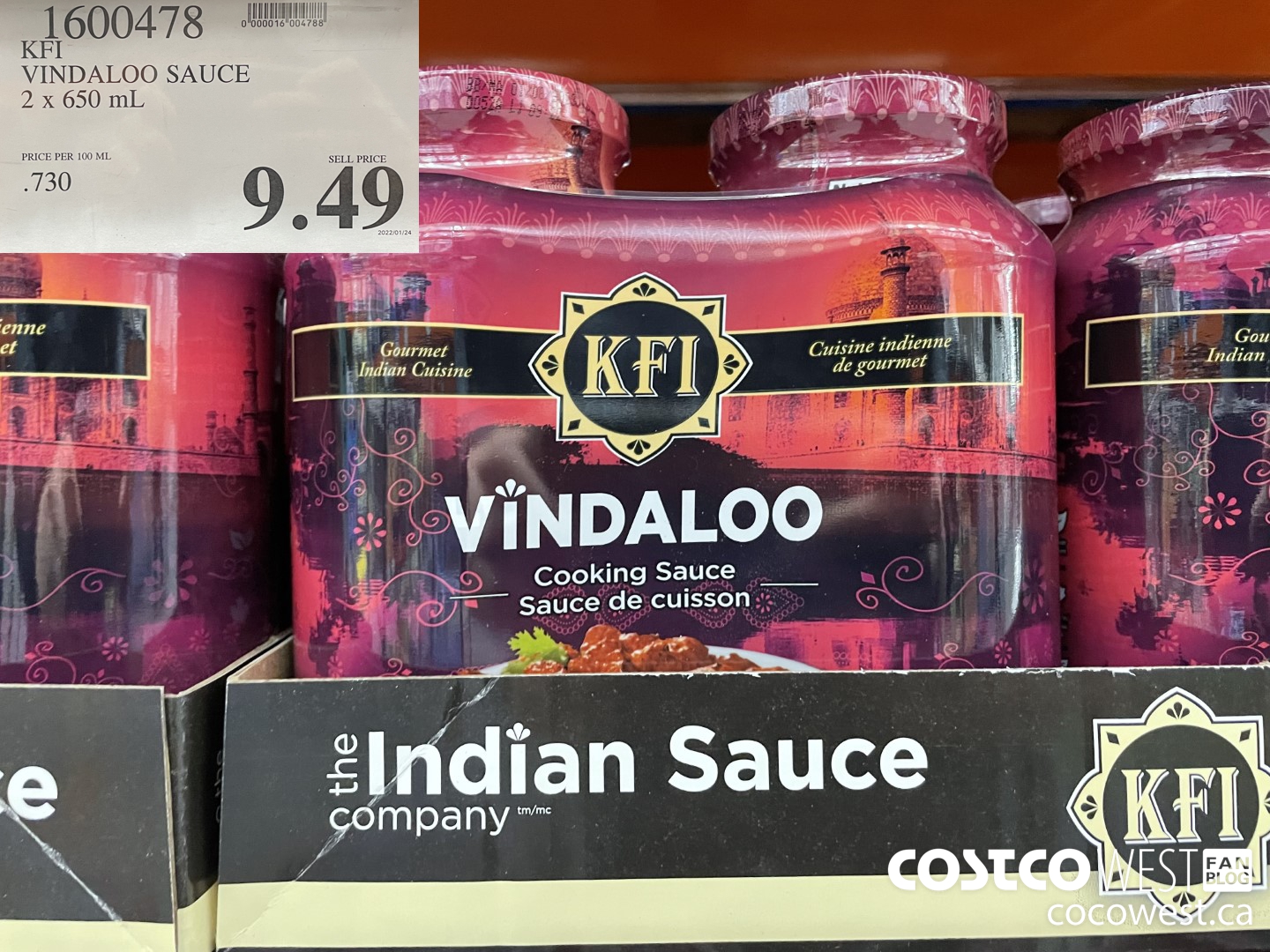 1600478 KFI VINDALOO SAUCE 2 x 650 mL  $9.49