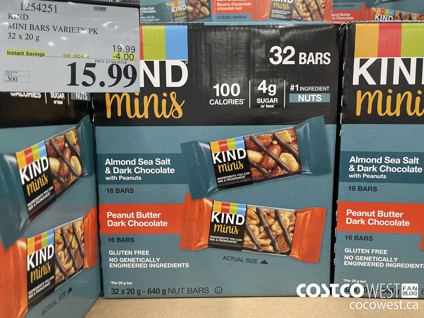 1254251 KIND MINI BARS VARIETY PK 32 X 20G ($4.00 INSTANT SAVINGS EXPIRES ON 2022-02-13) $15.99