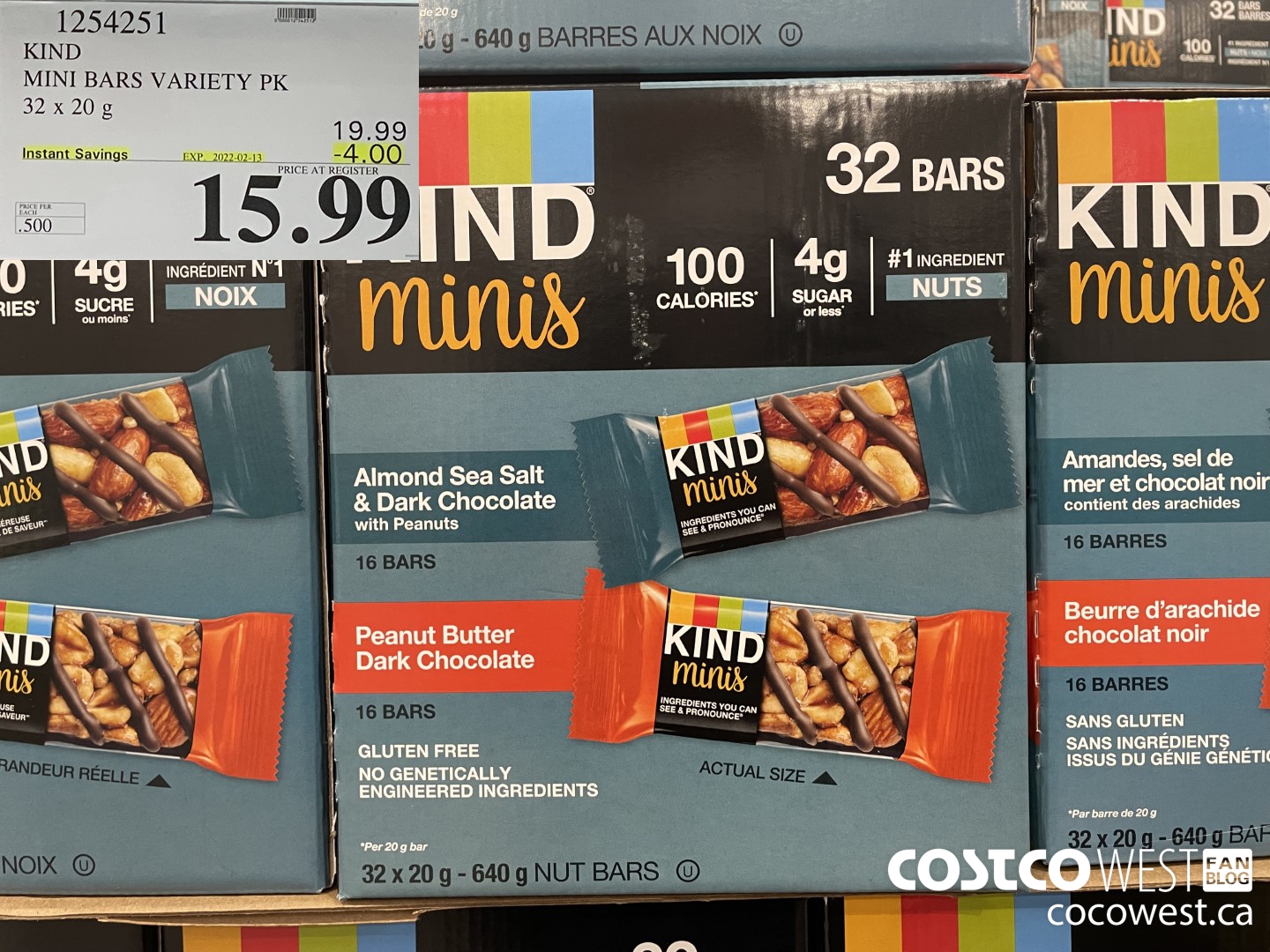 1254251 KIND MINI BARS VARIETY PK 32 x 20g ($4.00 INSTANT SAVINGS EXPIRES ON 2022-02-13) $15.99