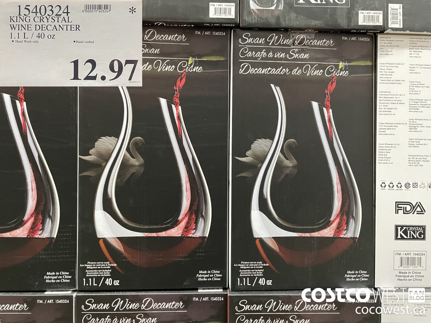 1540324 KING CRYSTAL WINE DECANTER 1.1L / 40 oz  $12.97
