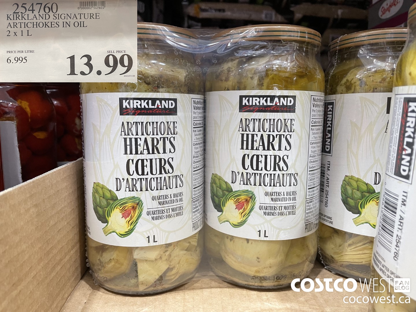 254760 KIRKLAND SIGNATURE ARTICHOKES IN OIL 2 x 1 L $13.99