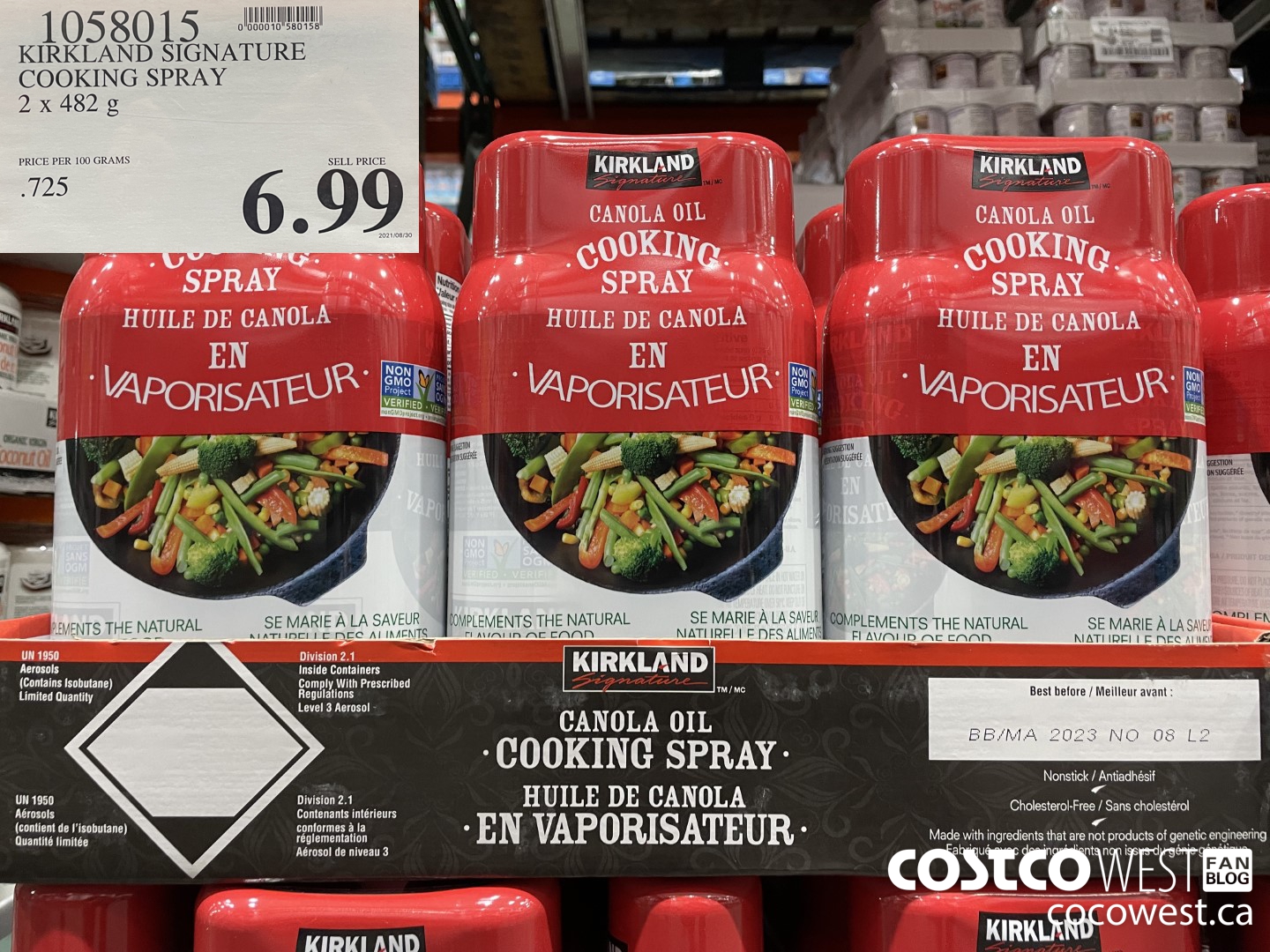 1058015 KIRKLAND SIGNATURE COOKING SPRAY 2 X 482 G $6.99