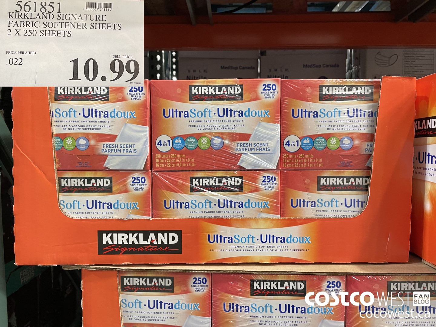 561851 KIRKLAND SIGNATURE FABRIC SOFTENER SHEETS 2 X 250 SHEETS $10.99