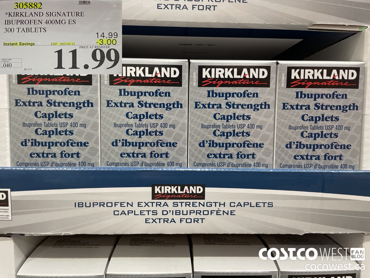 305882 KIRKLAND SIGNATURE IBUPROFEN 400MG TABLET EXTRA STRENGTH 300's ($3.00 INSTANT SAVINGS EXPIRES ON 2022-03-13) $11.99