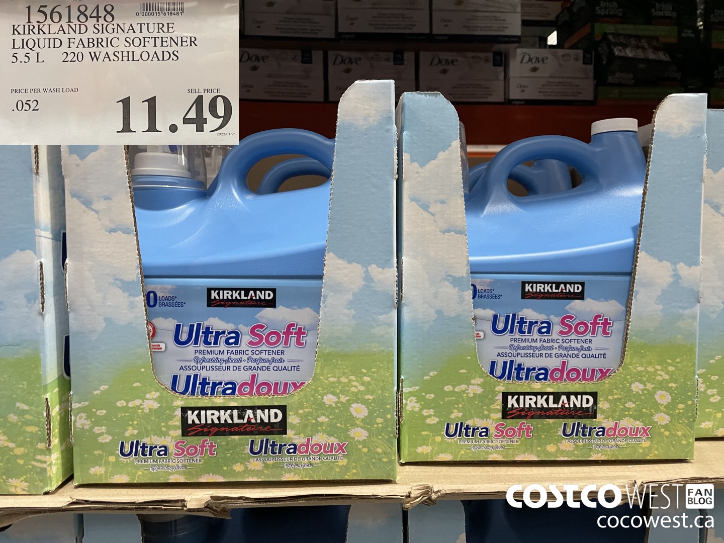 1561848 KIRKLAND SIGNATURE LIQUID FABRIC SOFTENER 5.5 L 220 WASHLOADS $11.49
