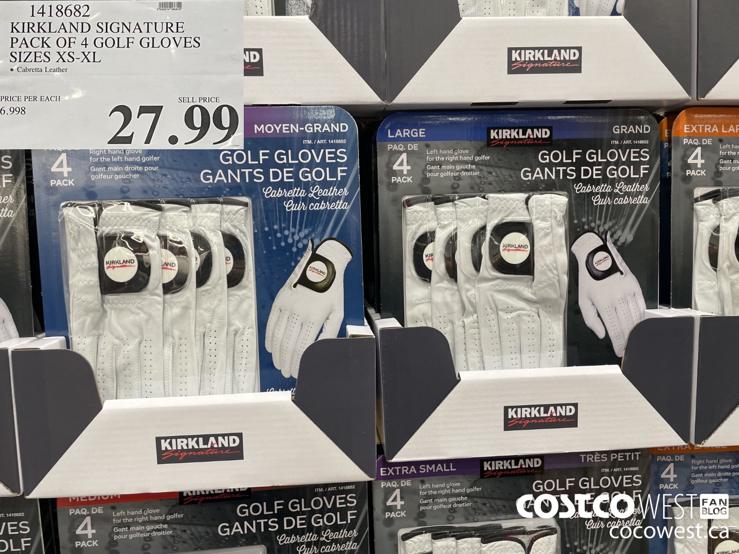 1418682 KIRKLAND SIGNATURE PACK OF 4 GOLF GLOVES SIZES XS-XL $27.99
