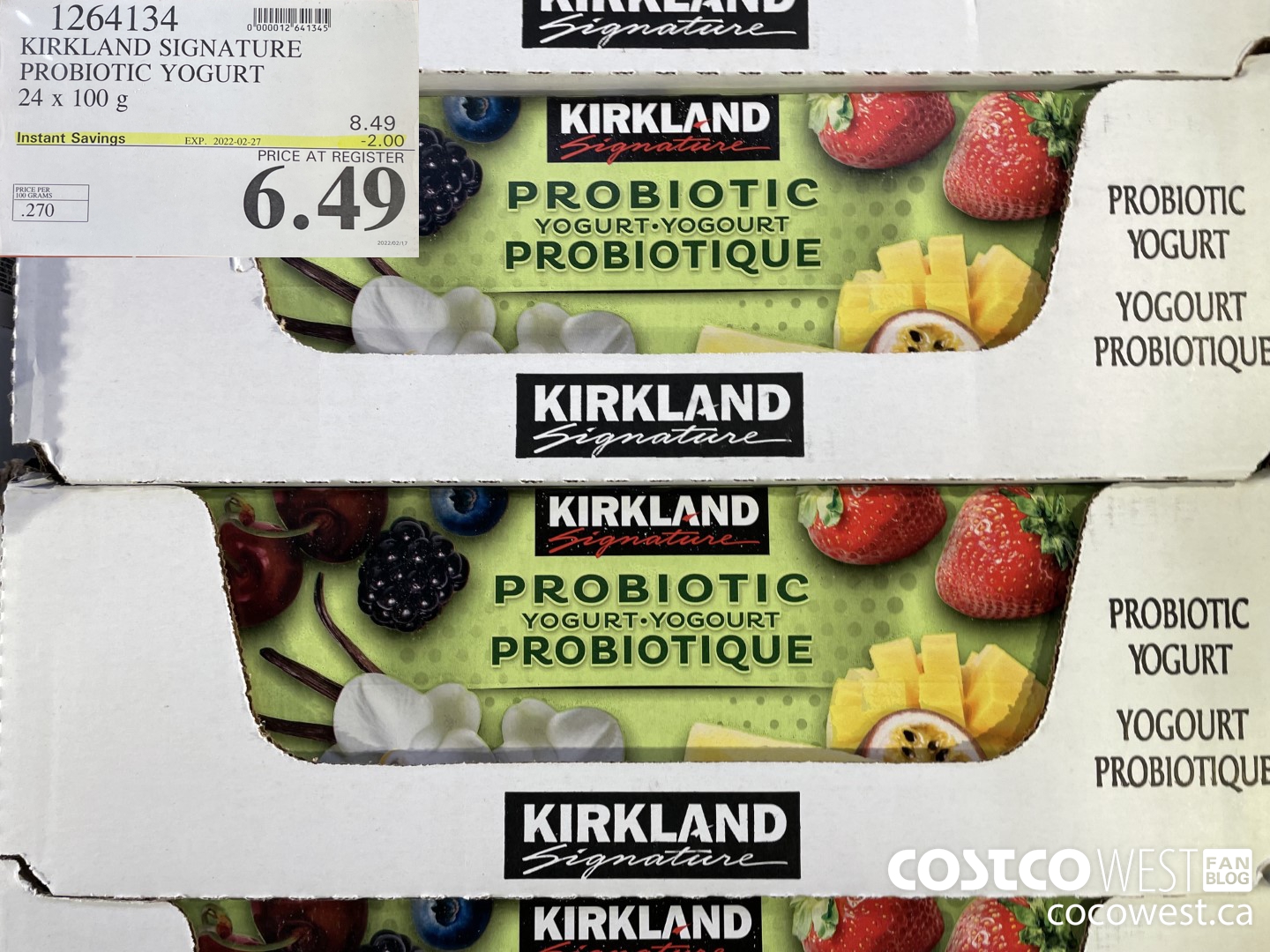 1264134 KIRKLAND SIGNATURE PROBIOTIC YOGURT 24 x 100 g ($2.00 INSTANT SAVINGS EXPIRES ON 2022-02-27) $6.49