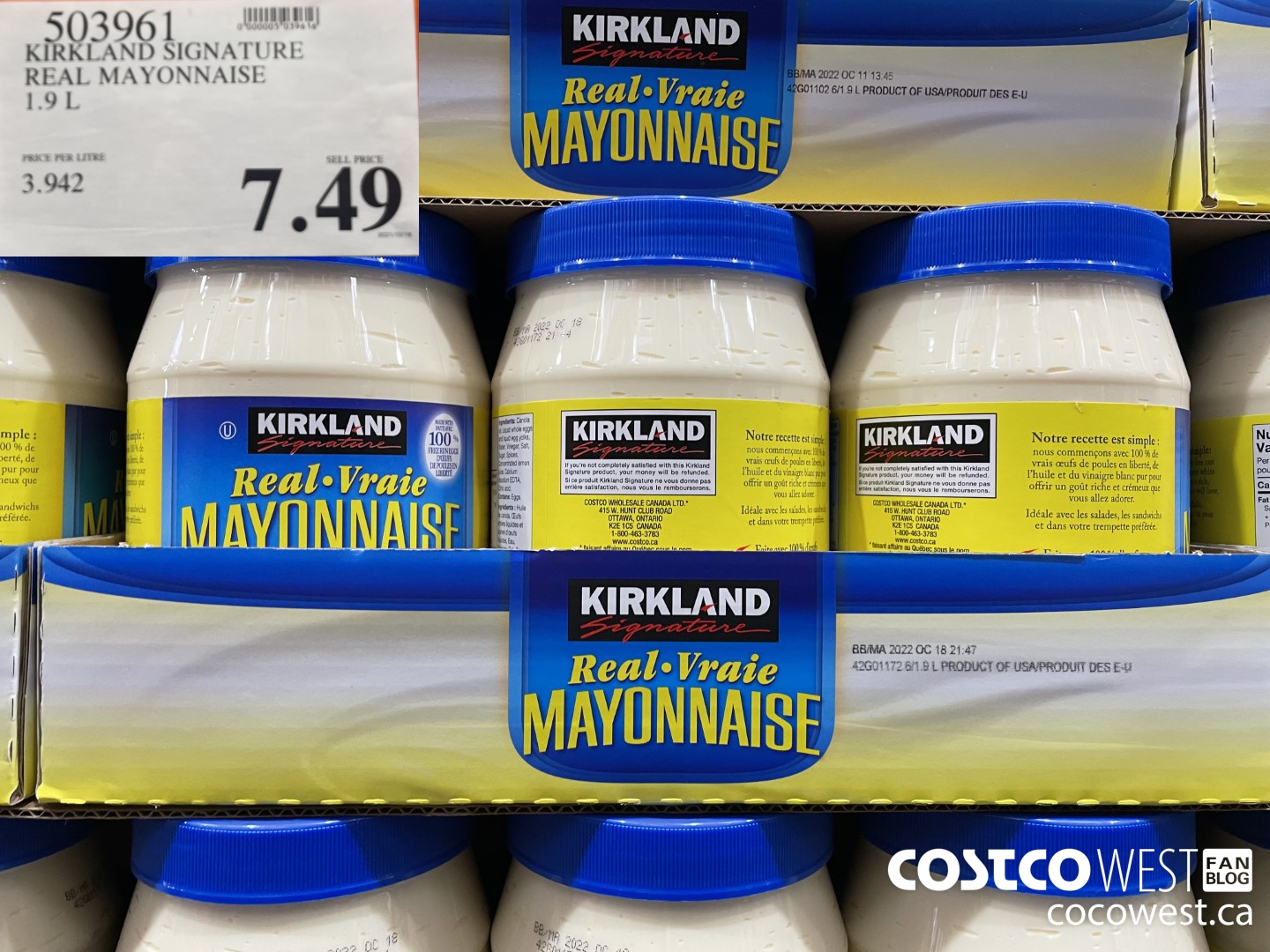 503961 KIRKLAND SIGNATURE REAL MAYONNAISE 1.9 L $7.49