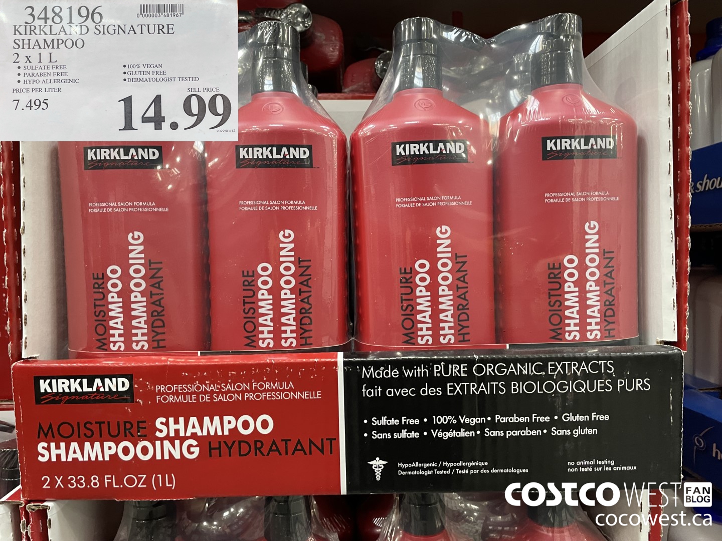 348196 KIRKLAND SIGNATURE SHAMPOO 2 X 1L $14.99