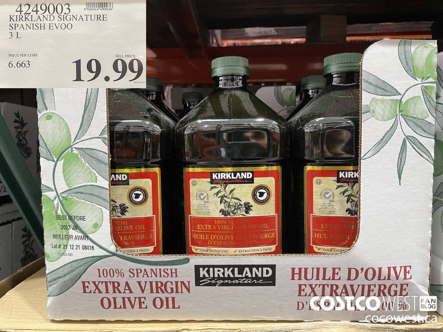 4249003 KIRKLAND SIGNATURE SPANISH EVOO 3L $19.99