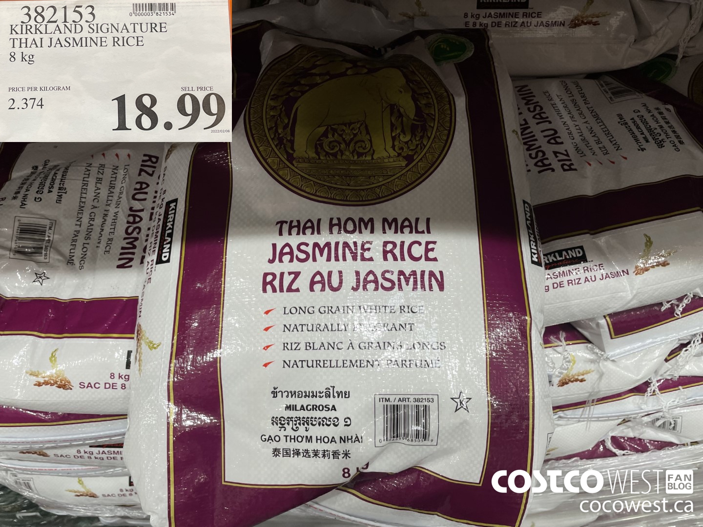 382153 KIRKLAND SIGNATURE THAI JASMINE RICE 8 kg $18.99