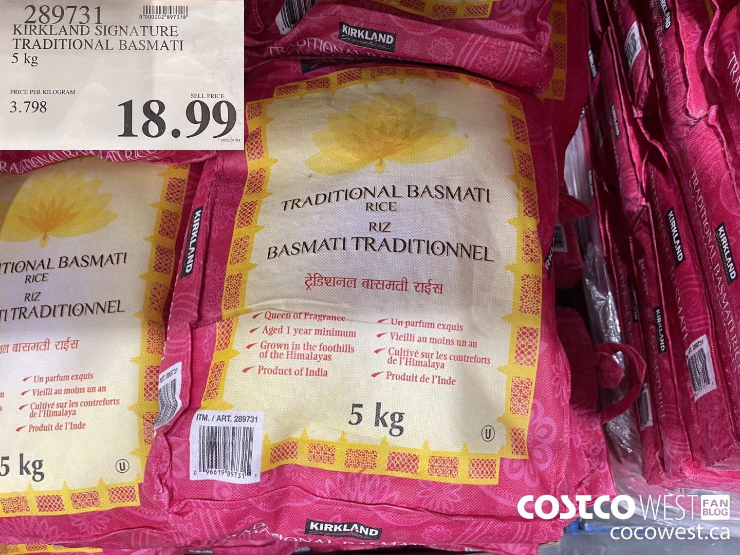 289731 KIRKLAND SIGNATURE TRADITIONAL BASMATI 5 kg $18.99