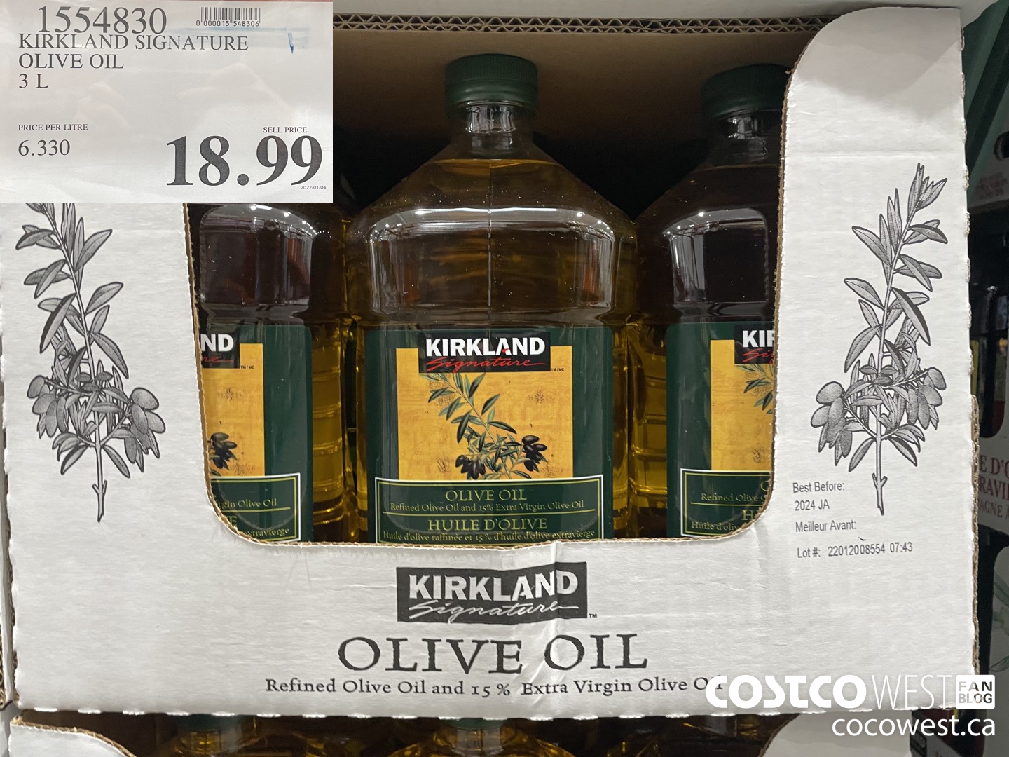 1554830 KIRKLAND SIGNATURE OLIVE OIL 3 L $18.99