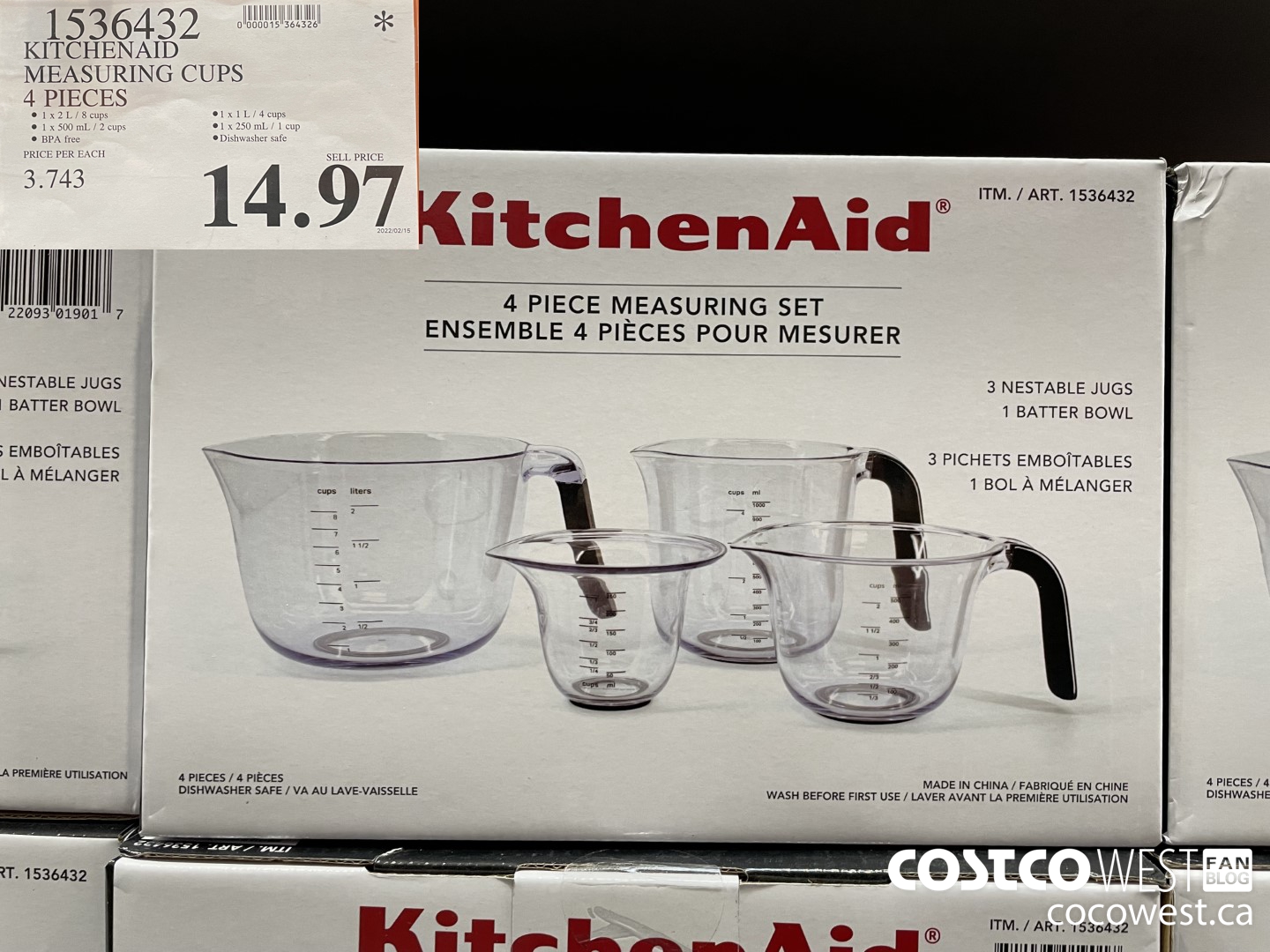 1536432 KITCHENAID MEASURING CUPS 4 PIECES $14.97