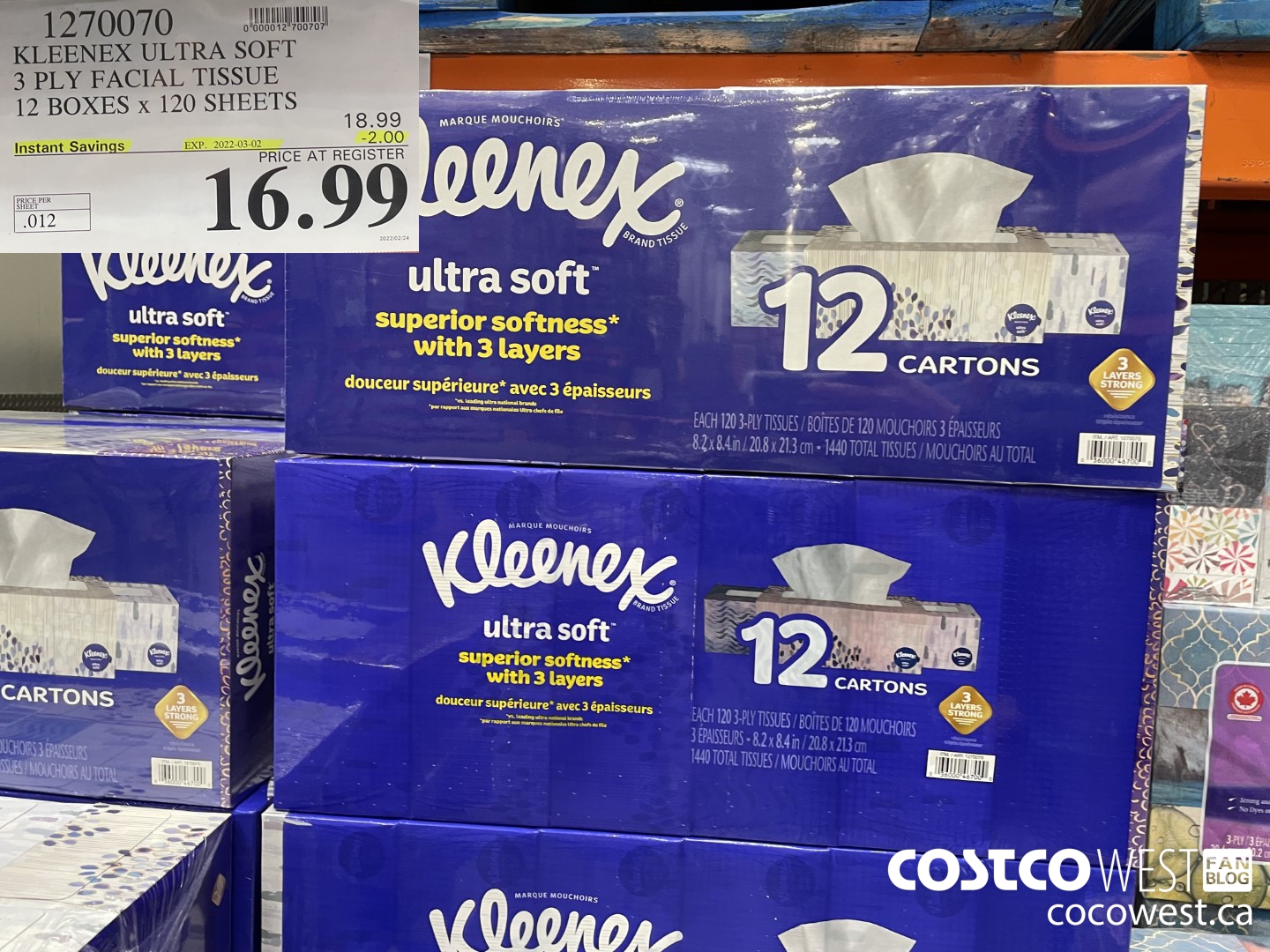 1270070 KLEENEX ULTRA SOFT 3 PLY FACIAL TISSUE 8 BOXES x 170 SHEETS ($2.00 INSTANT SAVINGS EXPIRES ON 2022-03-02) $16.99